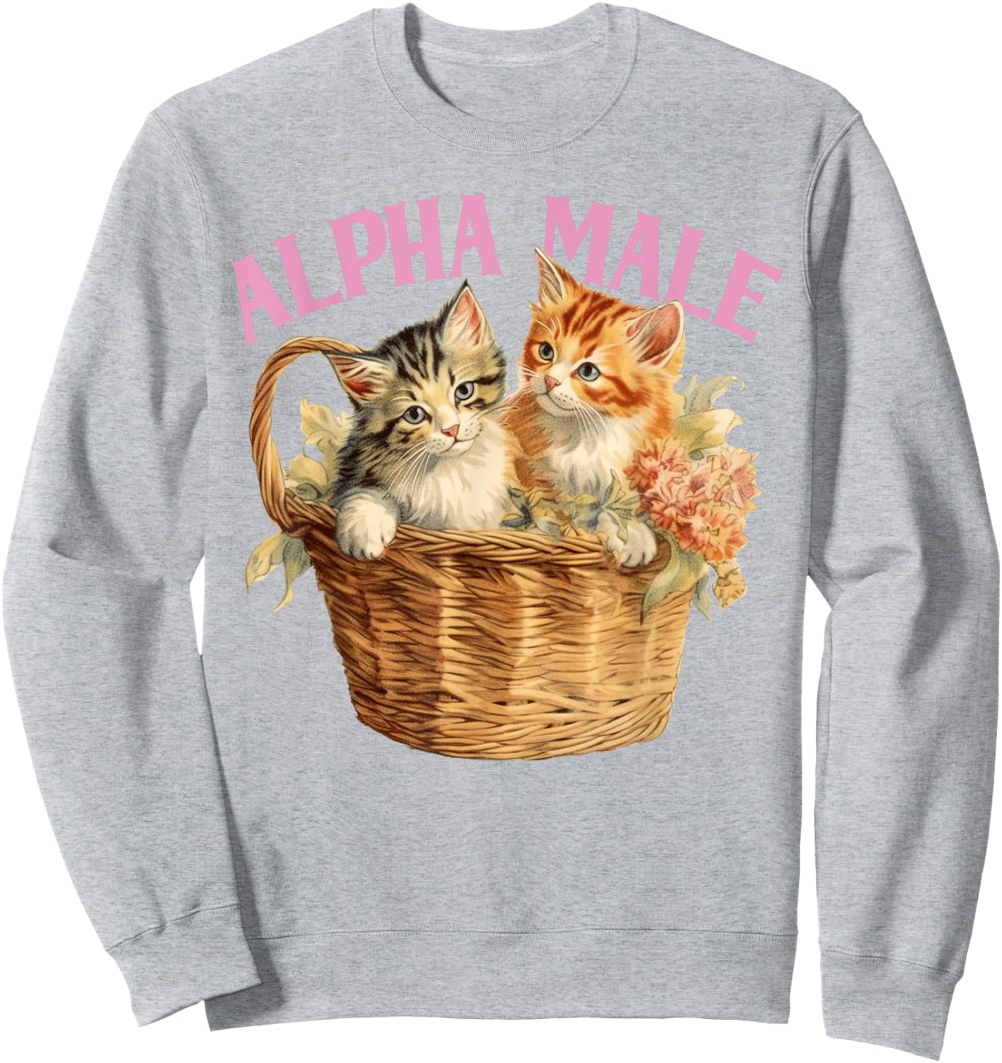 Alpha Cat Male Ironic Funny Kitten Weird Y2K Humor Kittens Sweatshirt - Sweatshirt | Ash