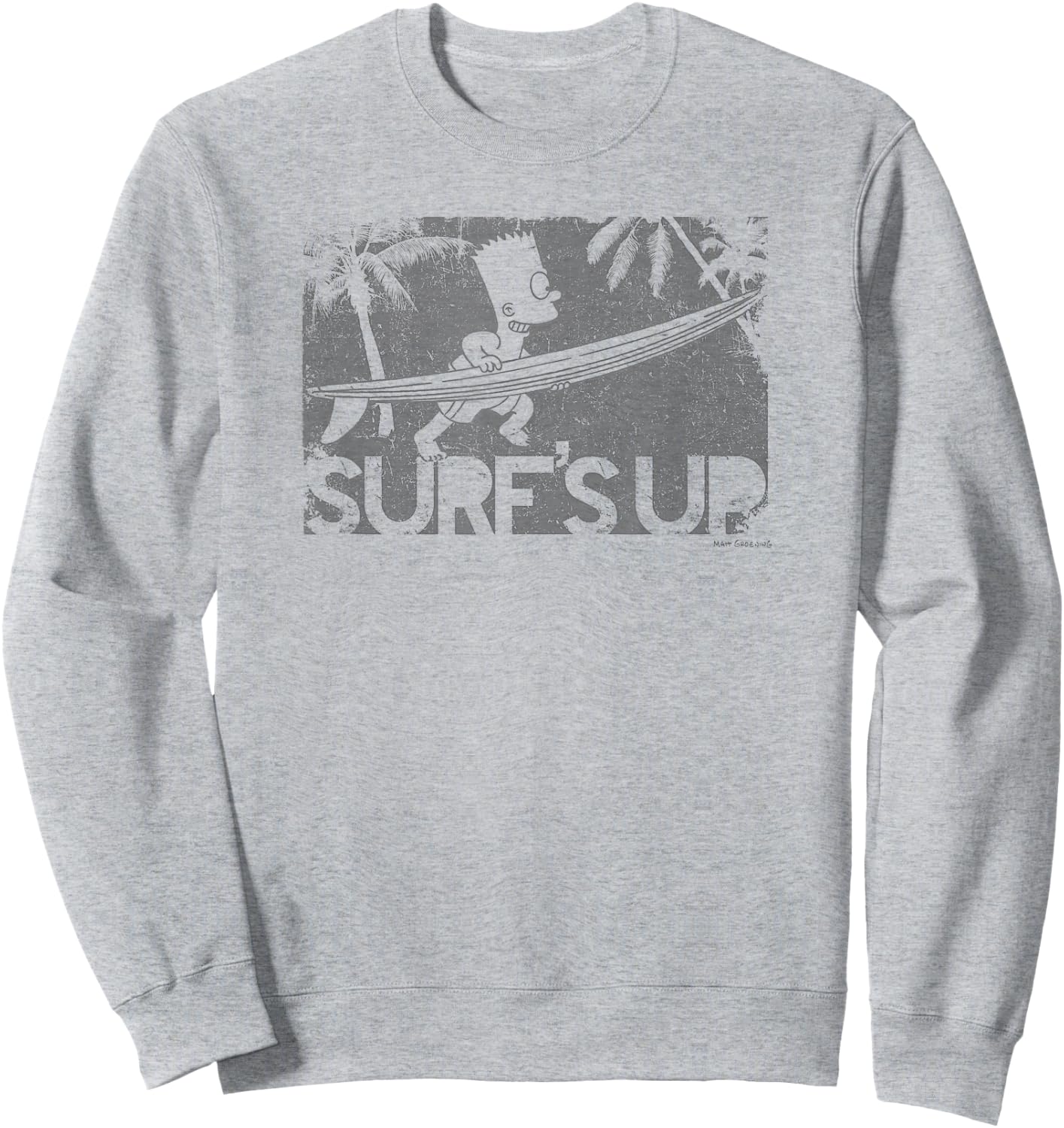 The Simpsons Bart Vintage Distressed Surf's Up Post Card Sweatshirt - Sweatshirt | Ash
