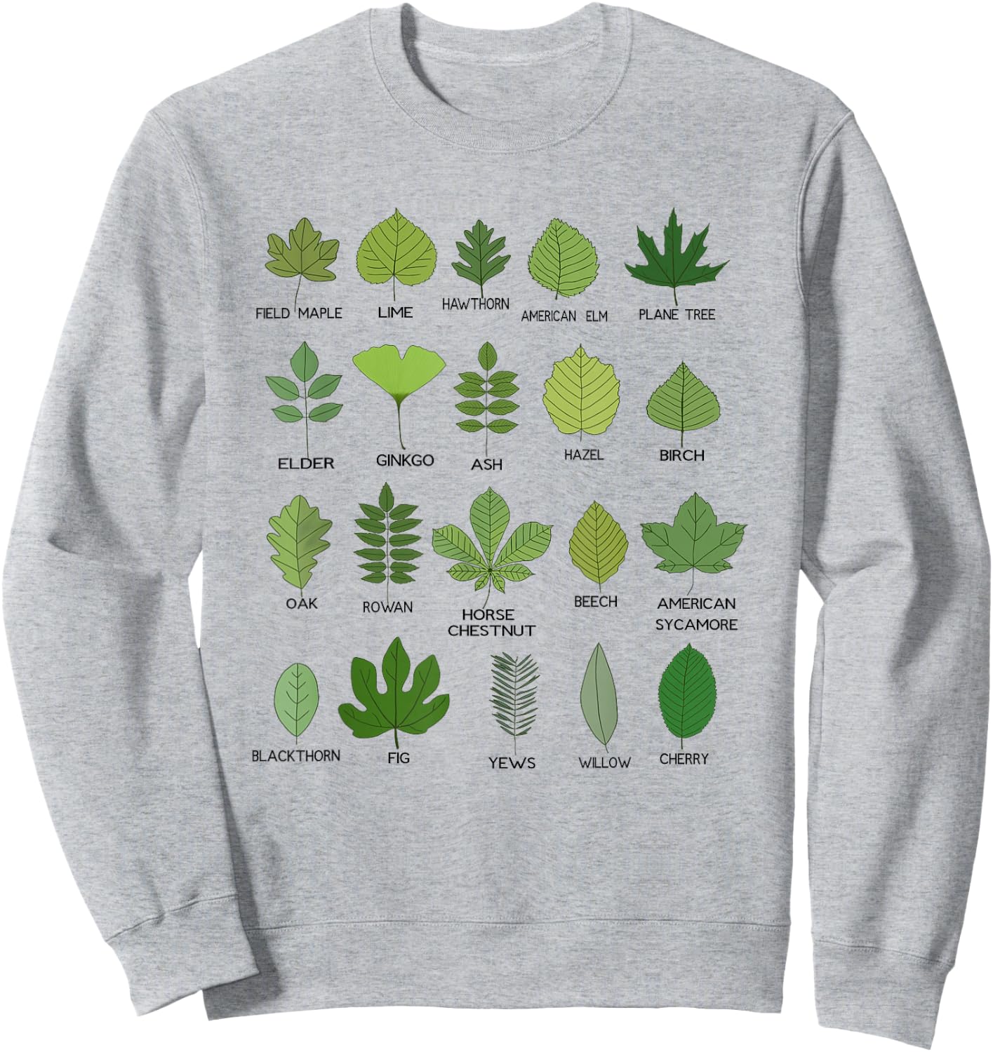 Different Types of Tree Leaves, Common Leaves, Nature Lovers Sweatshirt - Sweatshirt | Ash