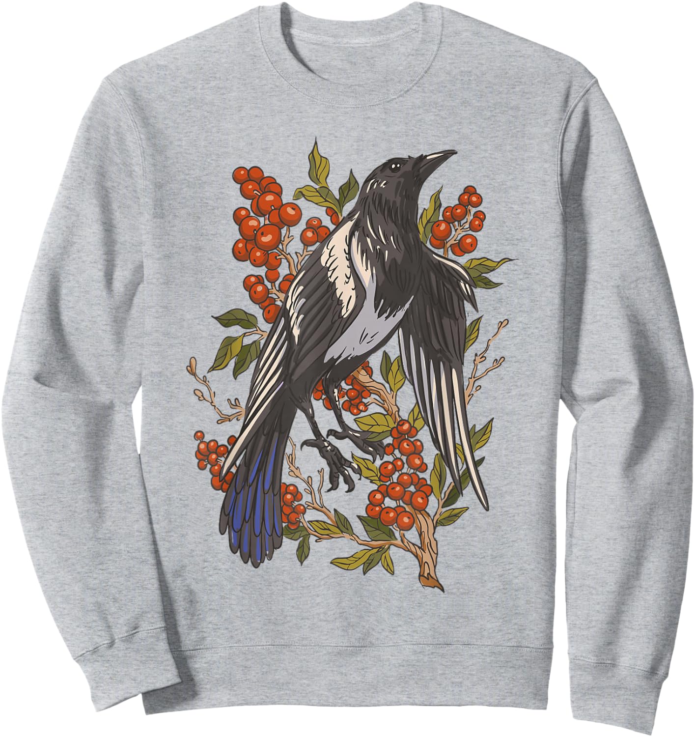 Fruits Cranberries Plant Bird Magpie Sweatshirt - Sweatshirt | Ash