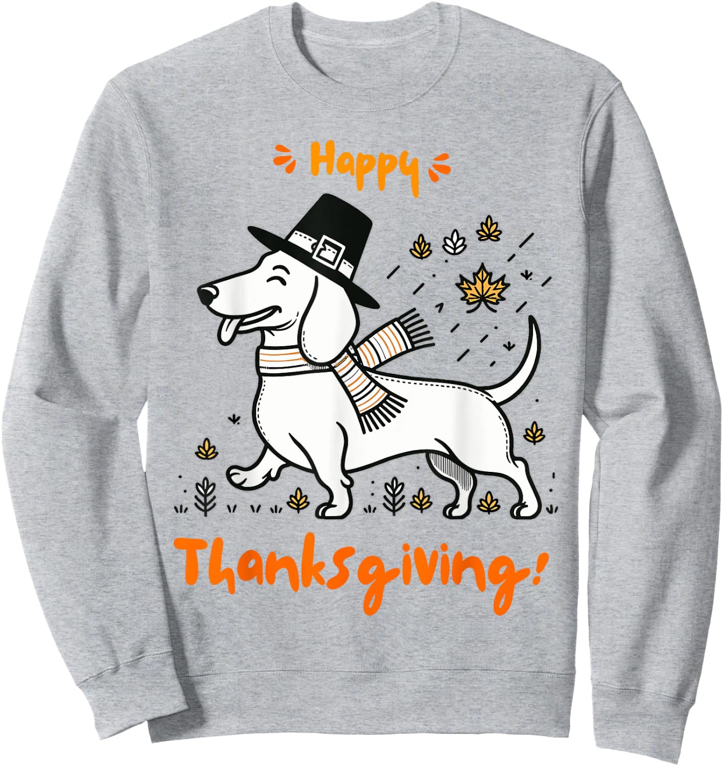 Happy Thanksgiving Pilgrim Dachshund Dog Men Women Girl Boy Sweatshirt - Sweatshirt | Ash