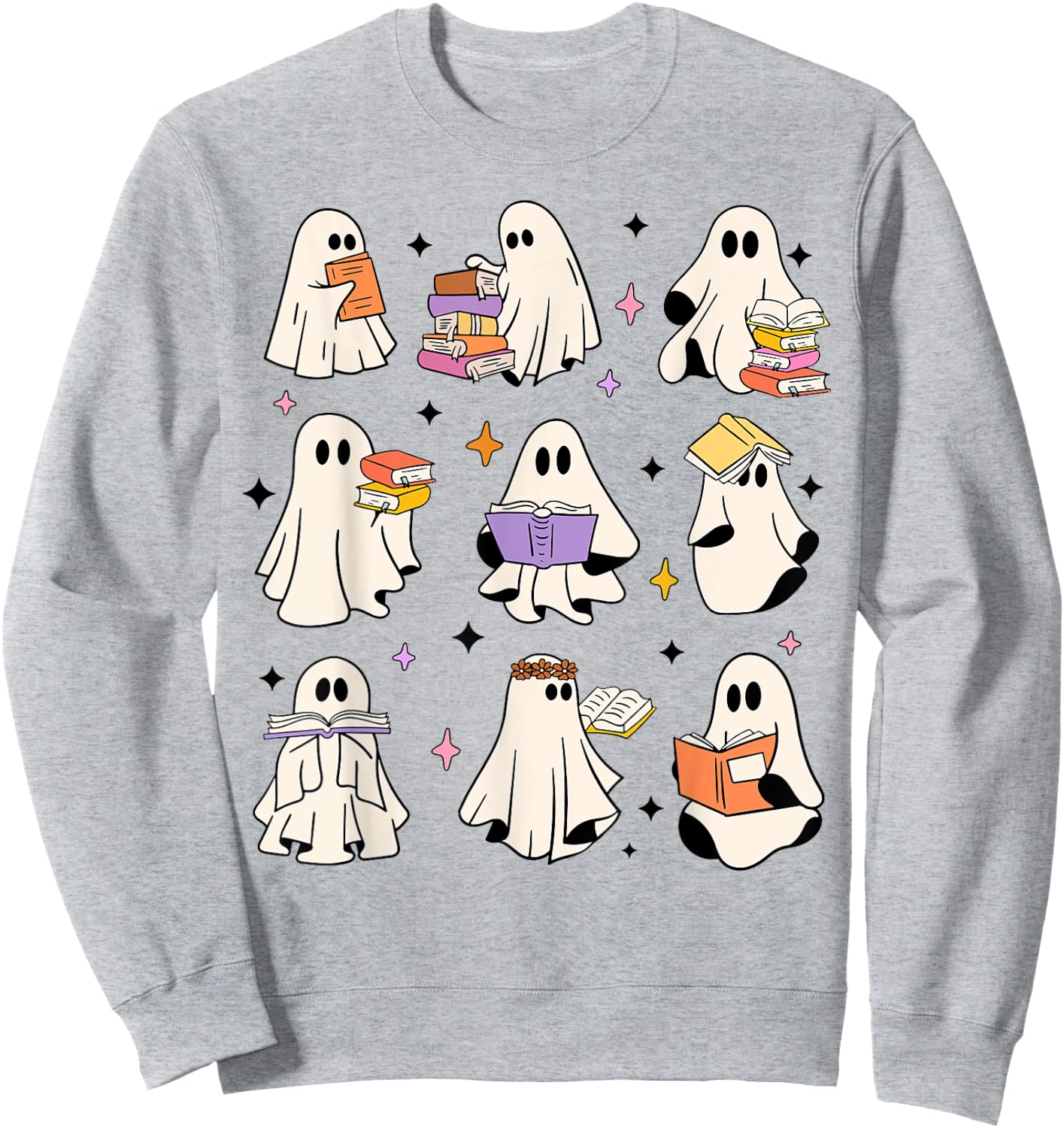 Ghosts Reading Books Teacher Halloween Librarian Boooks Women Kids Sweatshirt - Sweatshirt | Ash