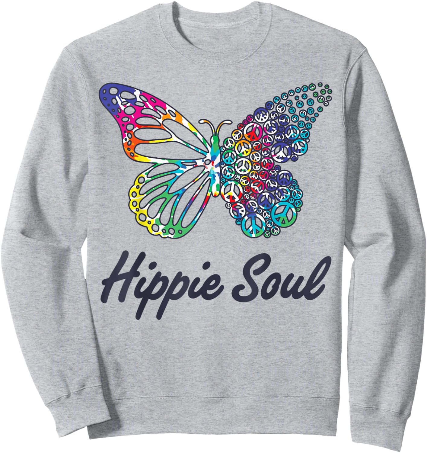 Hippie Soul Butterfly Peace Sign Retro 60s 70s Groovy Women Sweatshirt - Sweatshirt | Ash