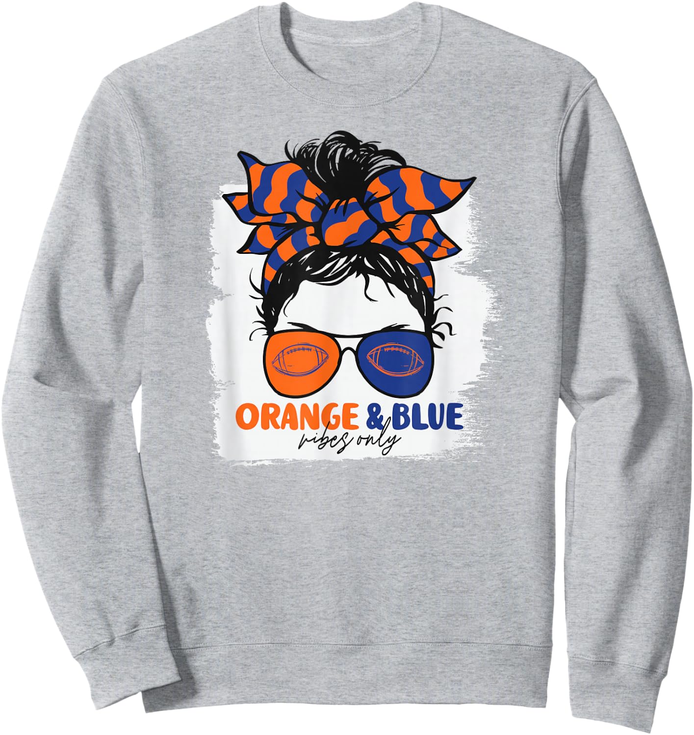 Orange and Blue Vibes Only Football Mom Gameday Messy Hair Sweatshirt - Sweatshirt | Ash