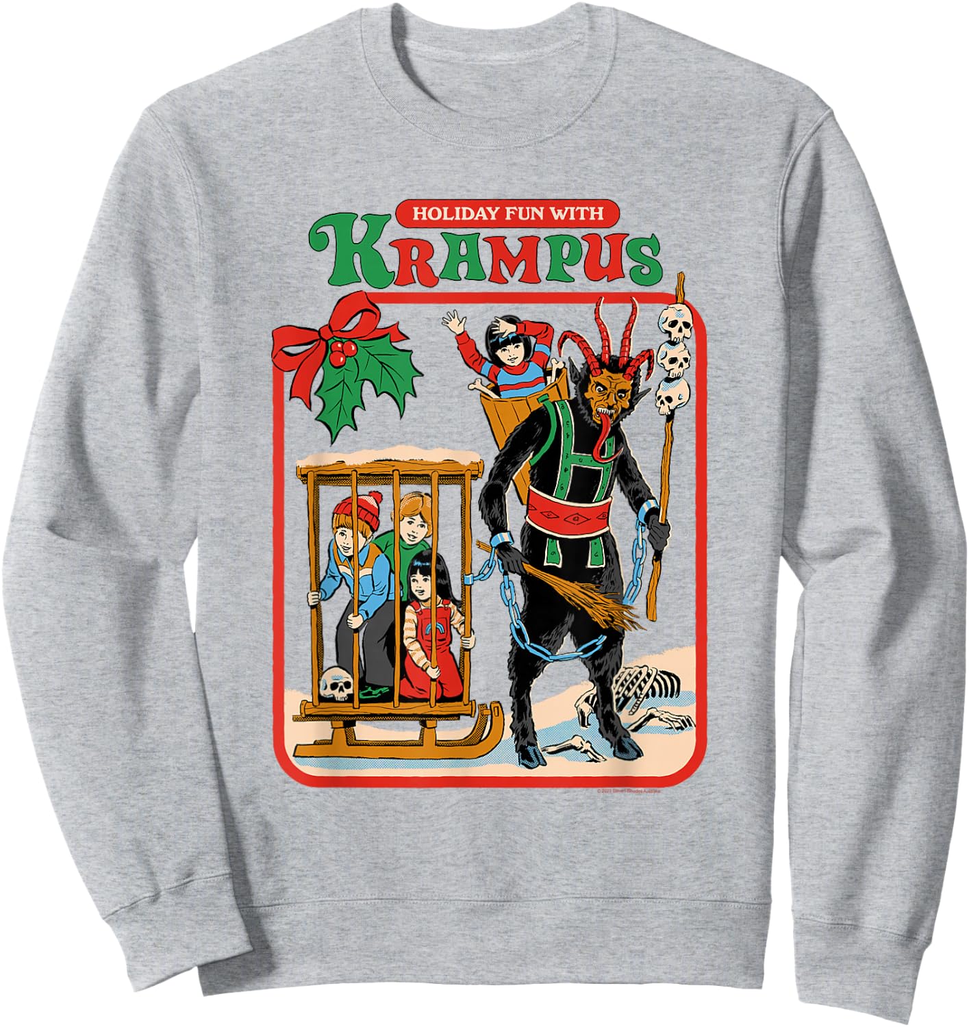 Steven Rhodes Holiday Fun with Krampus Retro Dark Humor Sweatshirt - Sweatshirt | Ash