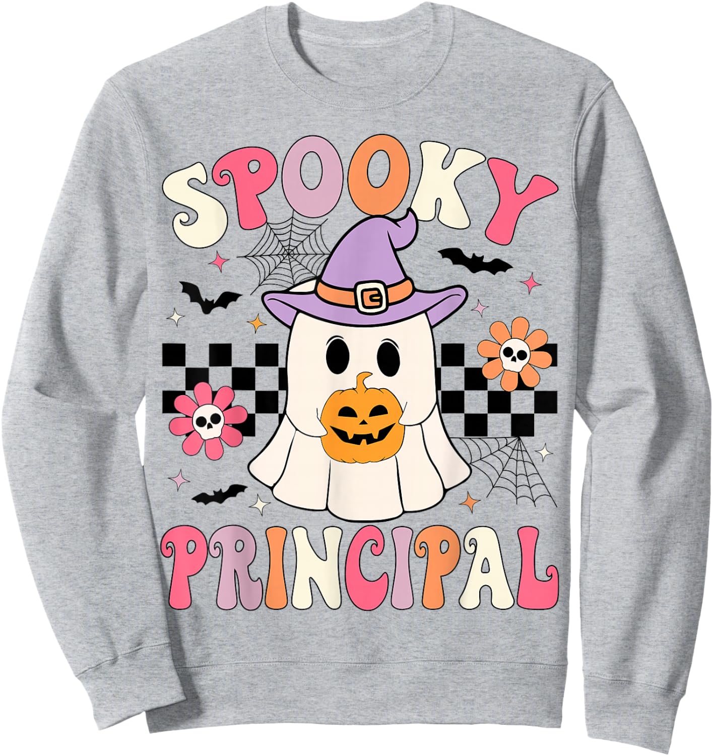 Groovy Spooky Principal Ghost Pumpkin Halloween Principal Sweatshirt - Sweatshirt | Ash