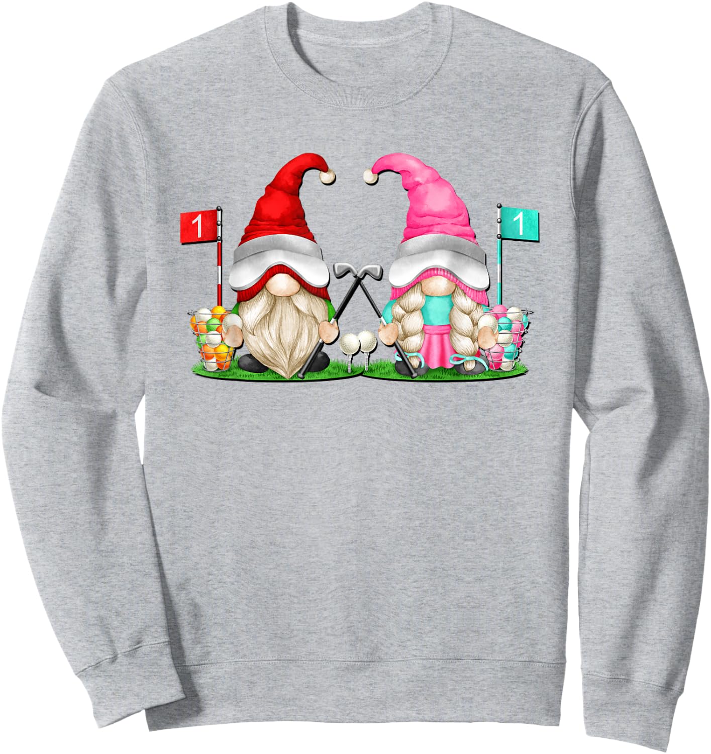 Funny Golf Gnome Graphic And Men Golfing Couple Sweatshirt - Sweatshirt | Ash