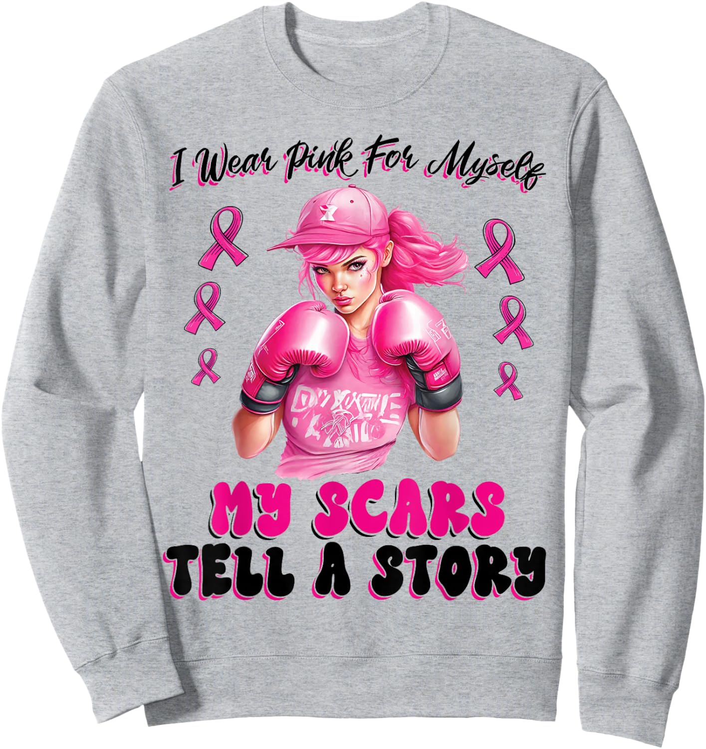 I Wear Pink For Myself My Scars Tell A Story Girl Warrior Sweatshirt - Sweatshirt | Ash