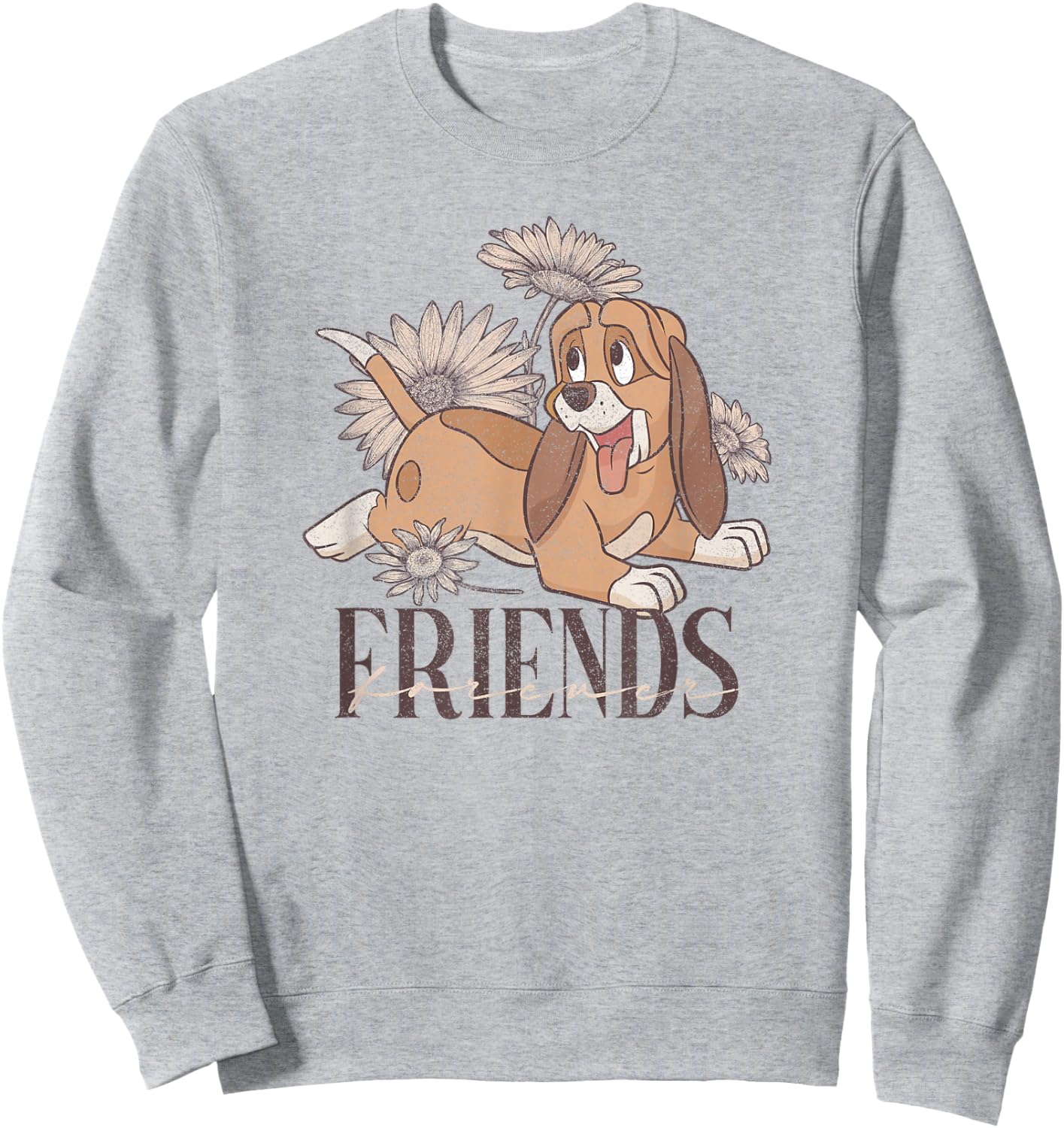 Disney The Fox and The Hound Friends Forever Floral Logo Sweatshirt - Sweatshirt | Ash