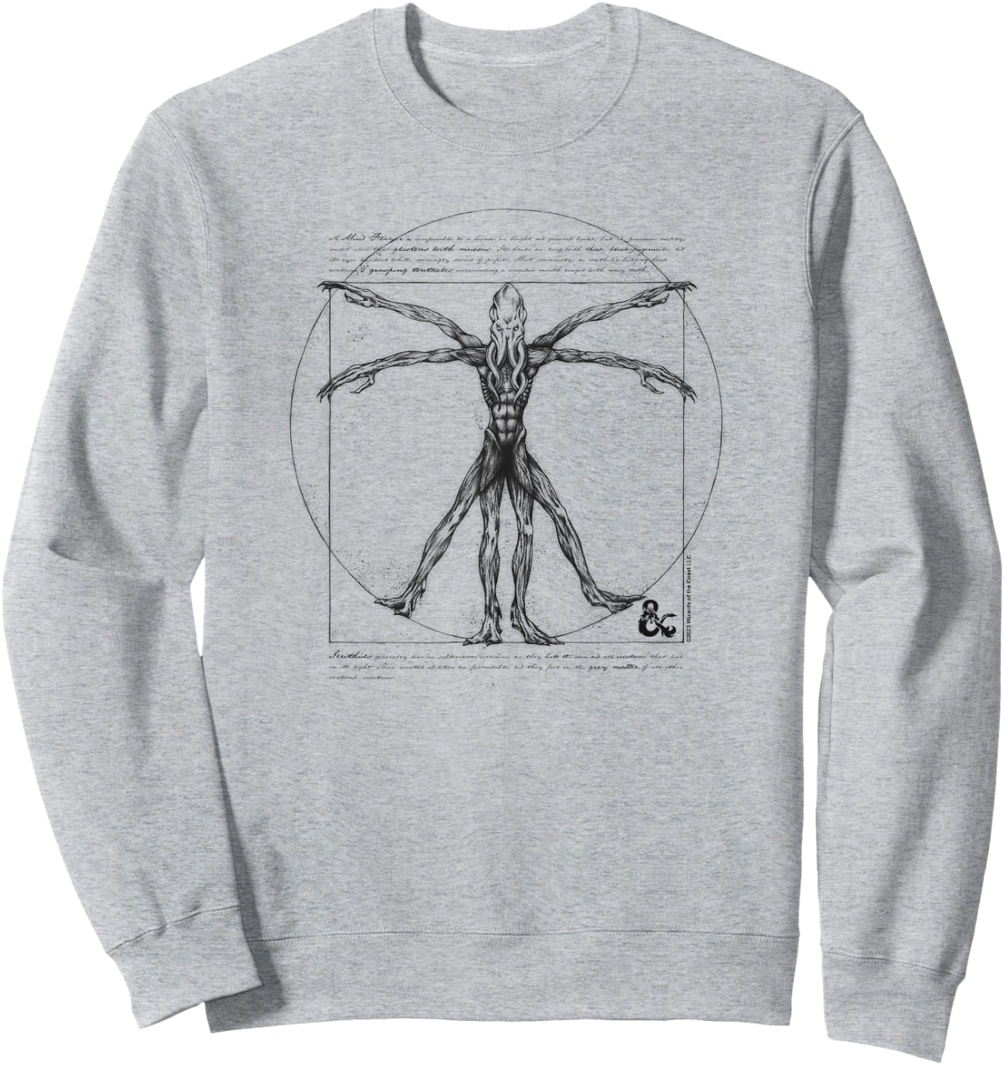 Dungeons & Dragons Mind Flayer Vitruvian Man Vintage Sketch Sweatshirt - Sweatshirt | Ash