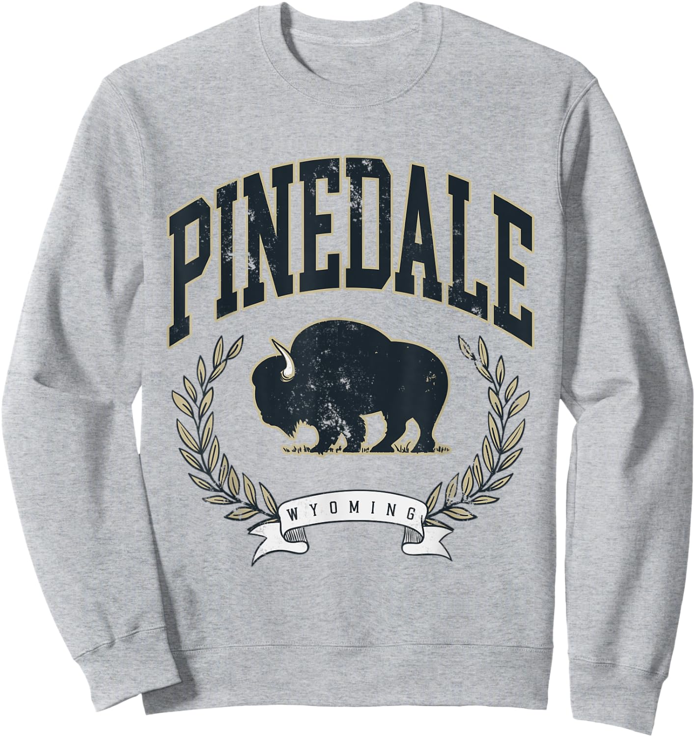Vintage Pinedale Wyoming Mountains Bison Western Sweatshirt - Sweatshirt | Ash