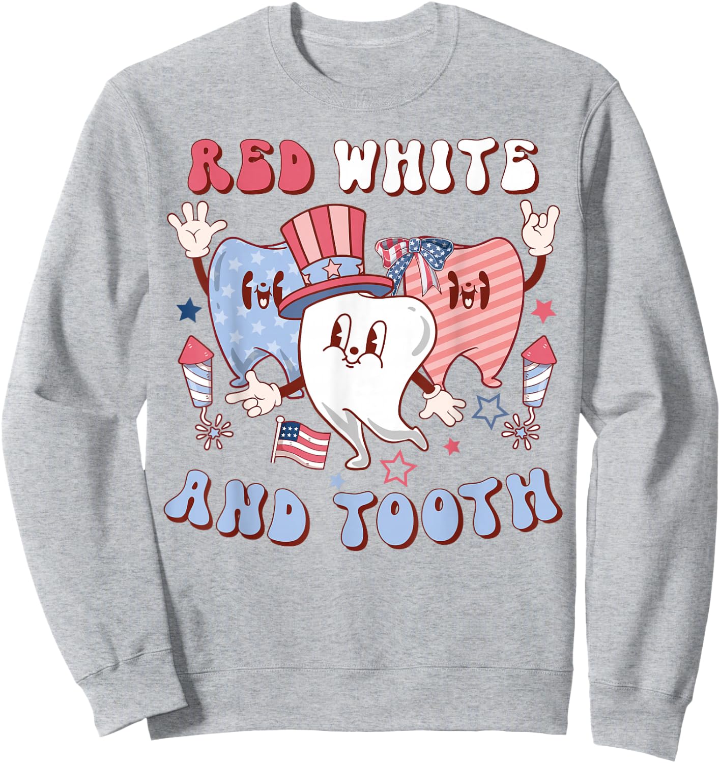 Red White And Tooth 4th Of July Retro Pediatric Dentist Kids Men Sweatshirt - Sweatshirt | Ash