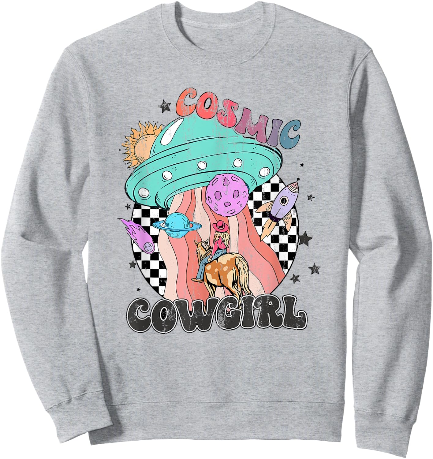Retro Cosmic Cowgirl In Space Cowboy Western Country Cowgirl Sweatshirt - Sweatshirt | Ash