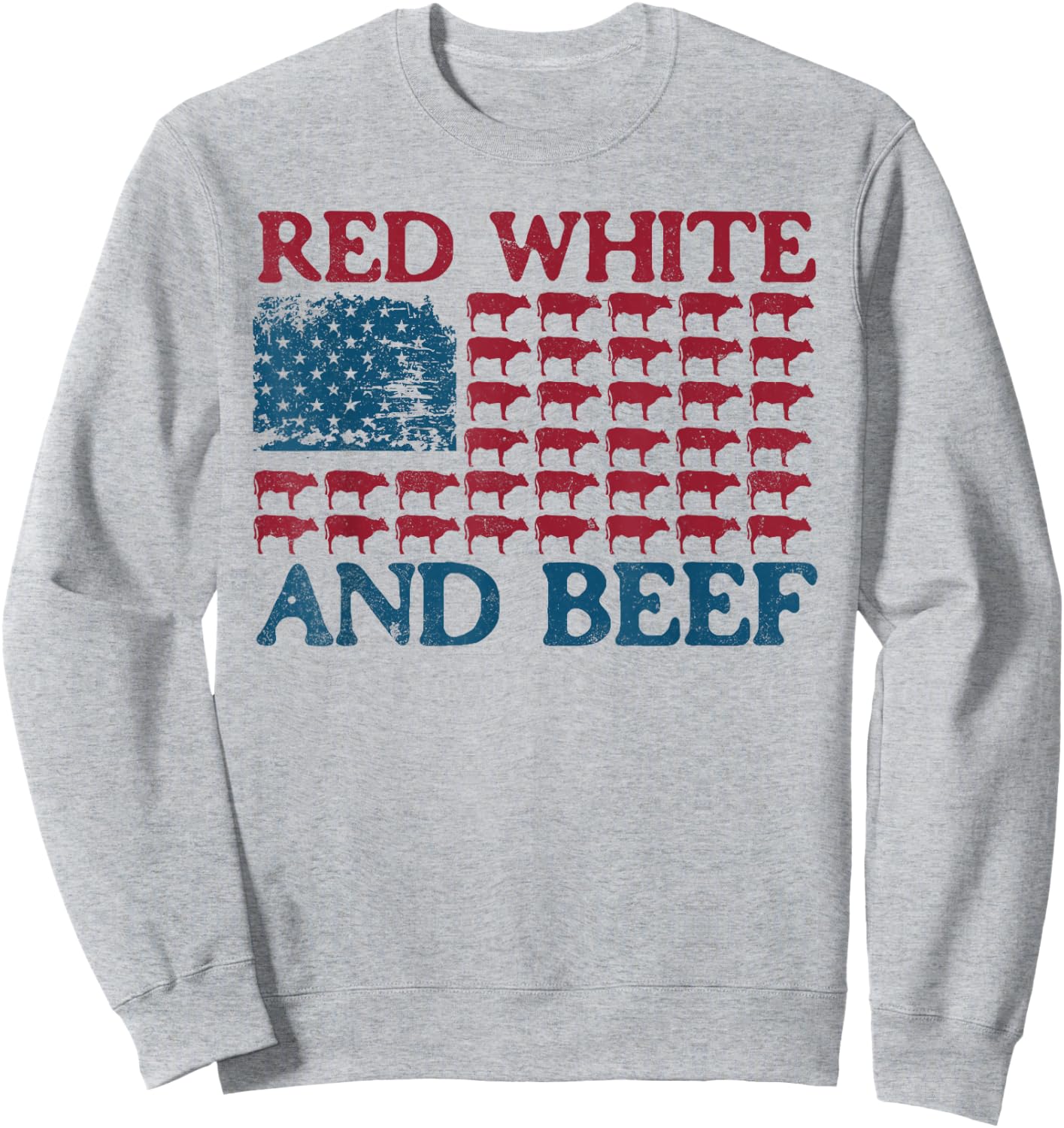 Red White And Beef 4th Of July Cattle American Flag Cow Sweatshirt - Sweatshirt | Ash