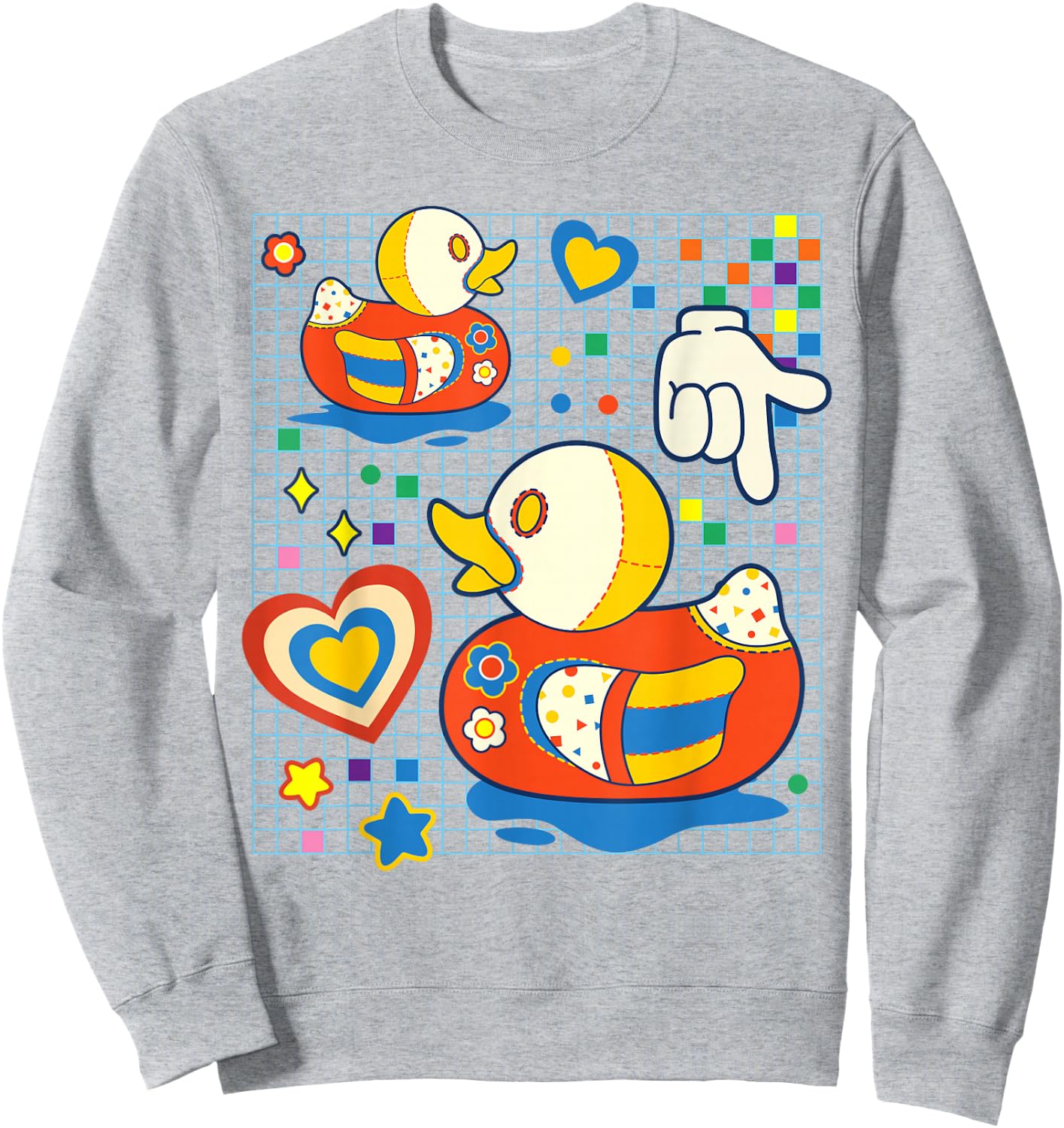 Kidcore Aesthetic Duck Fabric Patches Decora Kei Small Sweatshirt - Sweatshirt | Ash