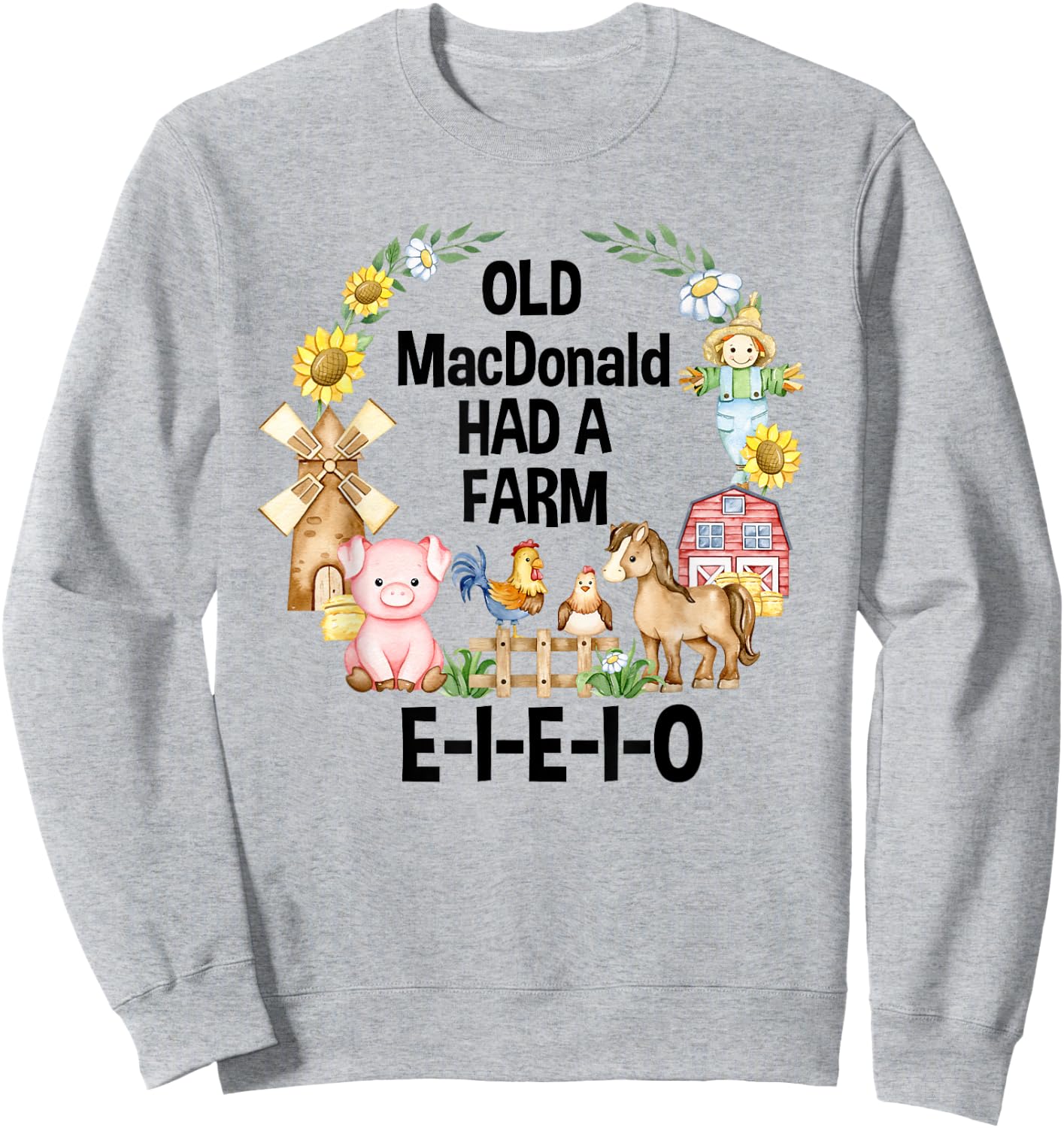 Toddler Kids Old MacDonald Had a Farm E-I-E-I-O Nursery Song Sweatshirt - Sweatshirt | Ash