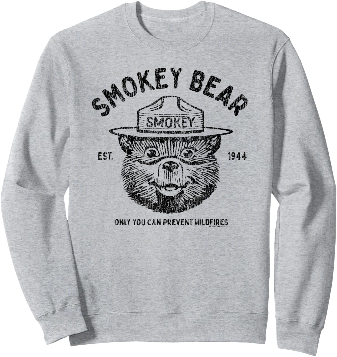 Vintage Smokey Bear Logo Only You Can Prevent Wildfires Sweatshirt - Sweatshirt | Ash