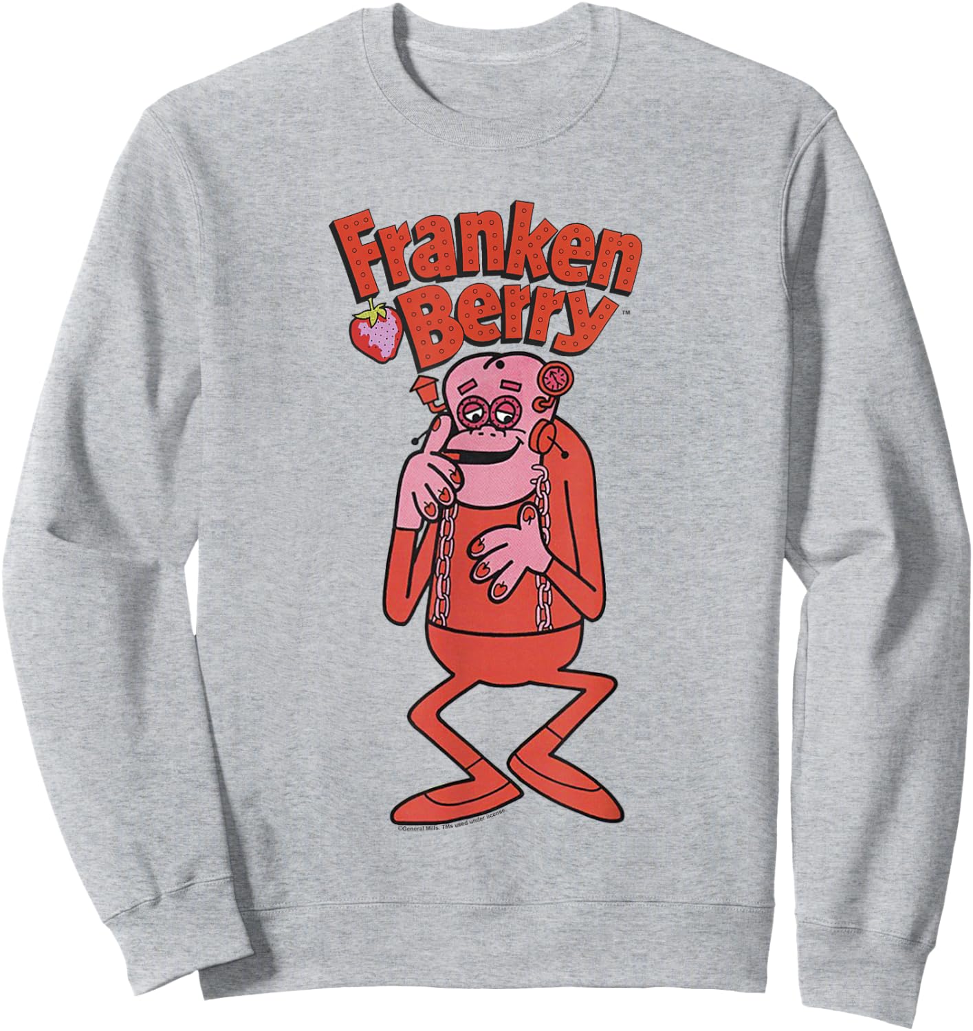 Franken Berry Vintage Strawberry Cereal Monster Mascot Logo Sweatshirt - Sweatshirt | Ash