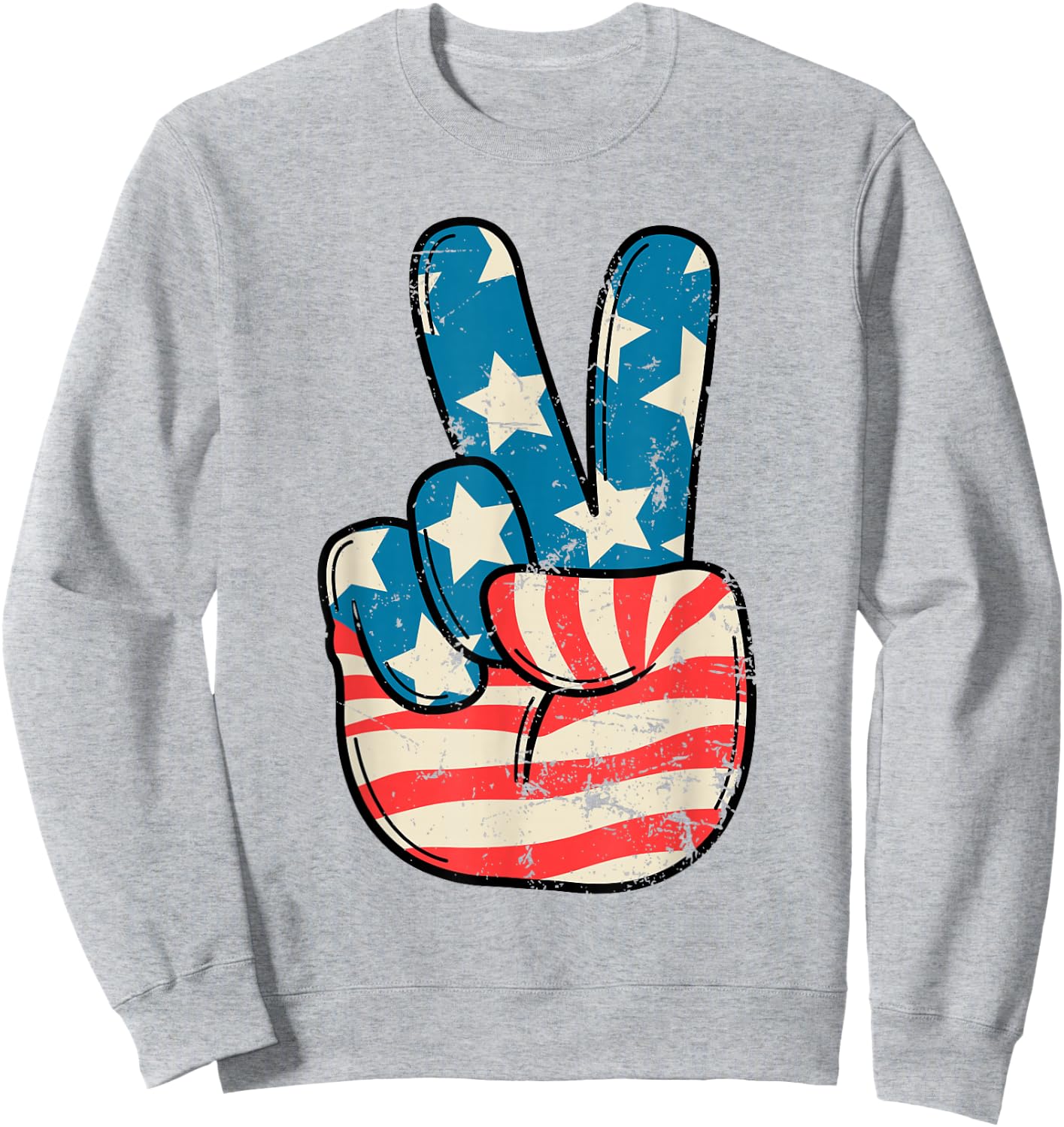USA Flag Peace Sign Hand 4th of July Patriotic Men Boys Sweatshirt - Sweatshirt | Ash