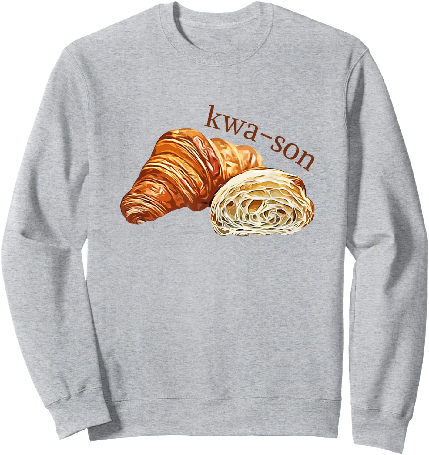 French Accents Apparel -Adults, -Kids Croissant Lover Kwa-Son Cute Funny Cotton Polyester Short Sleeve Sweatshirt - Sweatshirt | Ash
