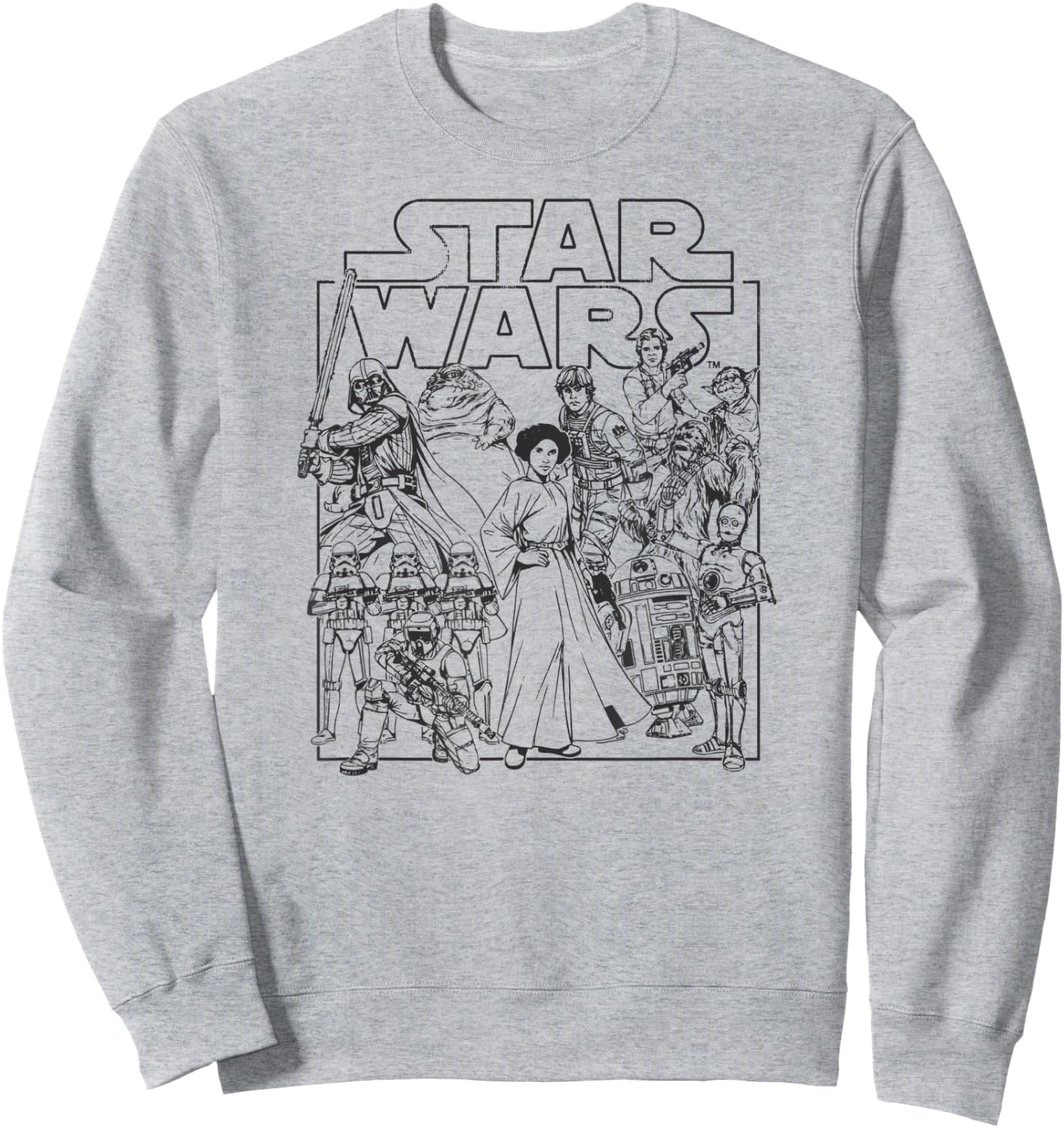 Amazon Essentials Star Wars Kids' Retro Movie Poster Group Pose , White, Small Sweatshirt - Sweatshirt | Ash