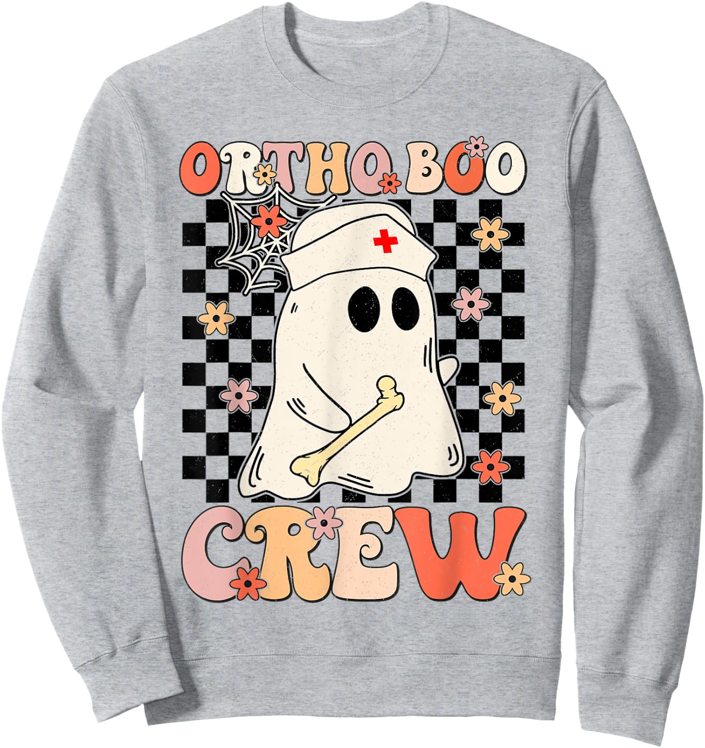 Ortho Boo Crew Ghost Pumpkin Orthopedic Nurse Halloween Sweatshirt - Sweatshirt | Ash