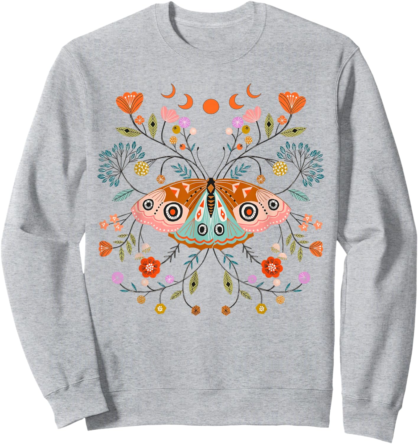 Mystical Butterfly Scandinavian Folk Art Botanical Sweatshirt - Sweatshirt | Ash