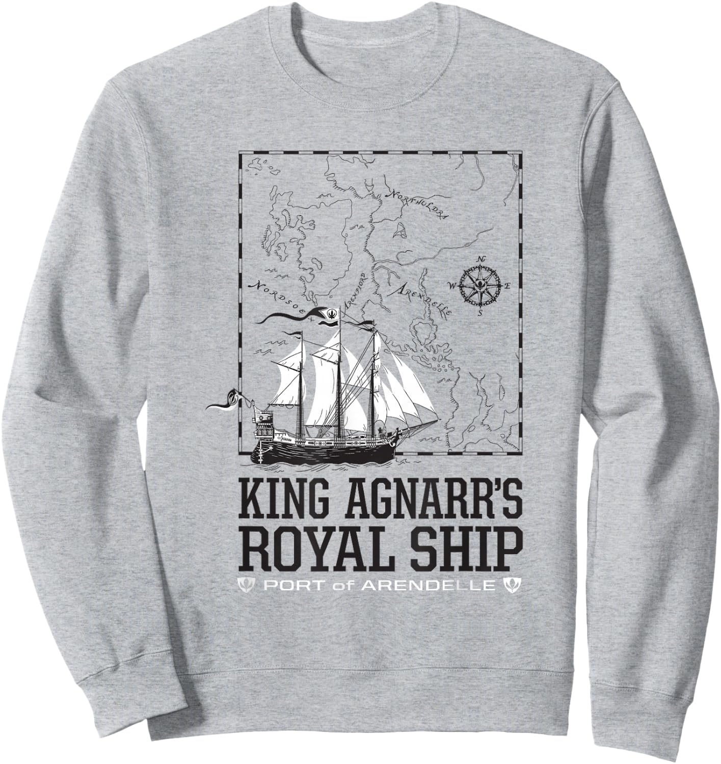 Disney Frozen King Agnarr's Royal Ship Port Of Arendelle Map Sweatshirt - Sweatshirt | Ash