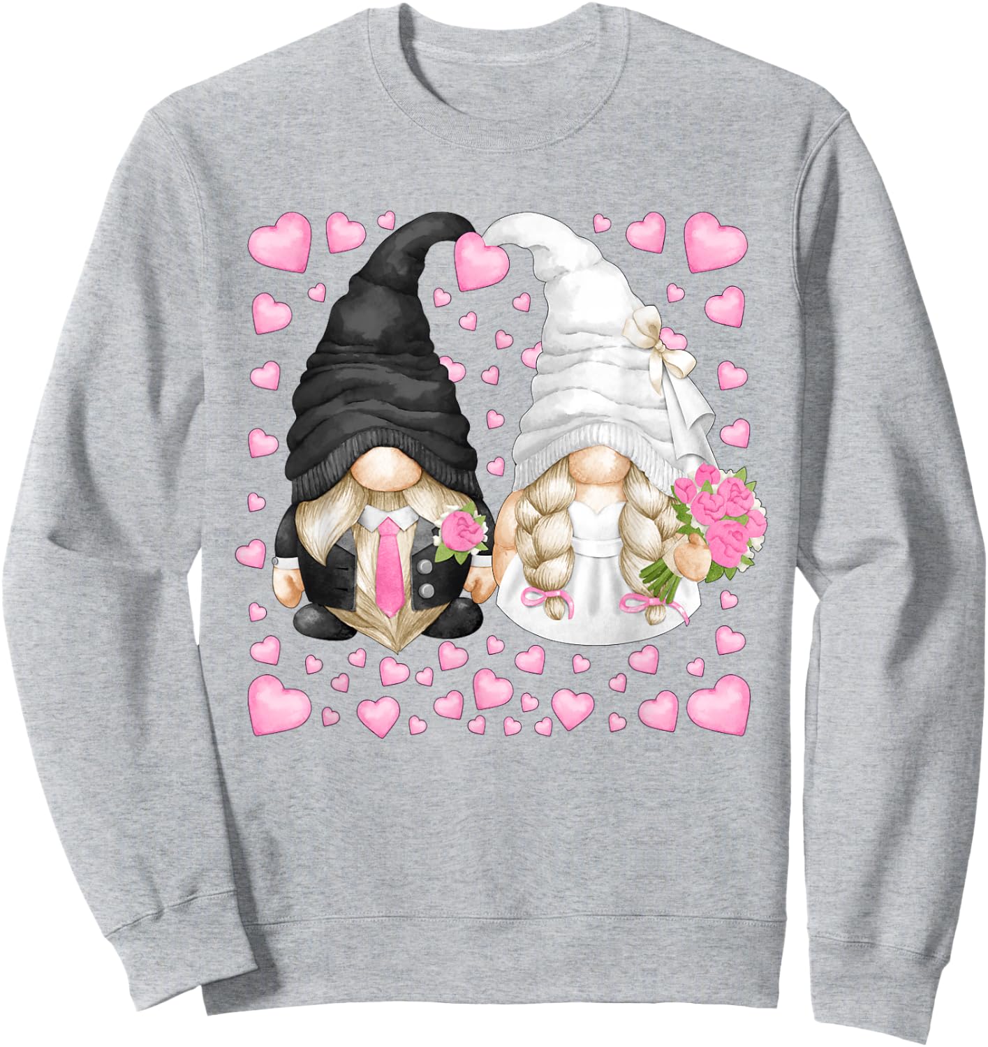Cute Heart Pattern For Wedding Mr. Groom Mrs. Bride Gnome Sweatshirt - Sweatshirt | Ash