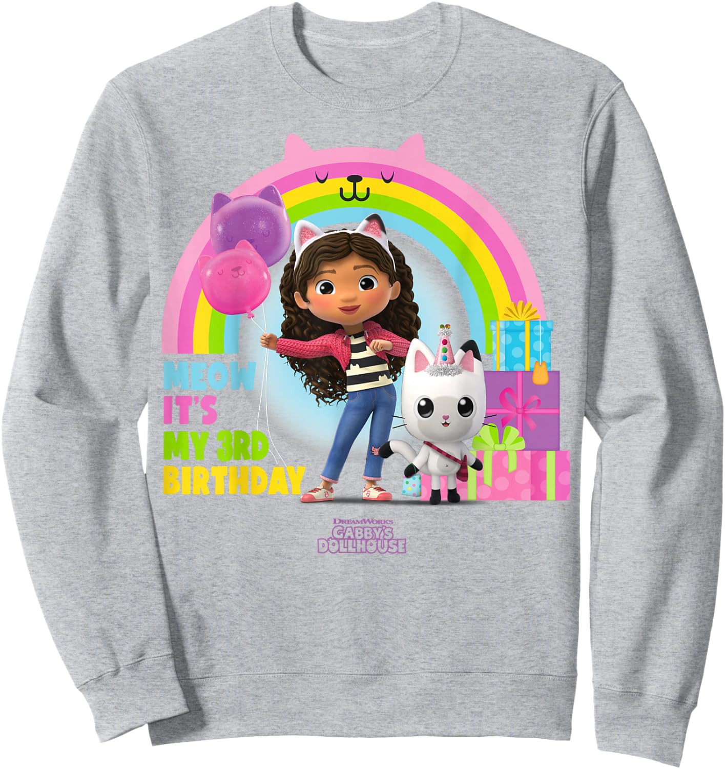 DreamWorks Gabby's Dollhouse 3rd Birthday Sweatshirt - Sweatshirt | Ash