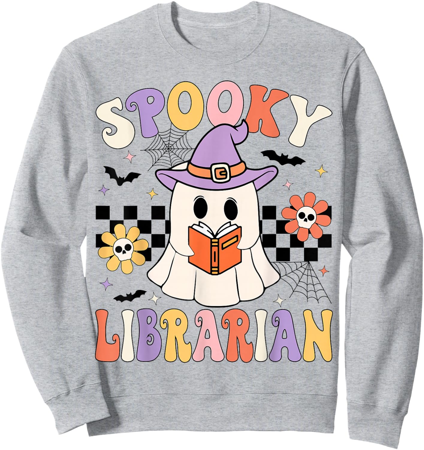 Groovy Spooky Librarian Halloween Library ghost Librarian Sweatshirt - Sweatshirt | Ash