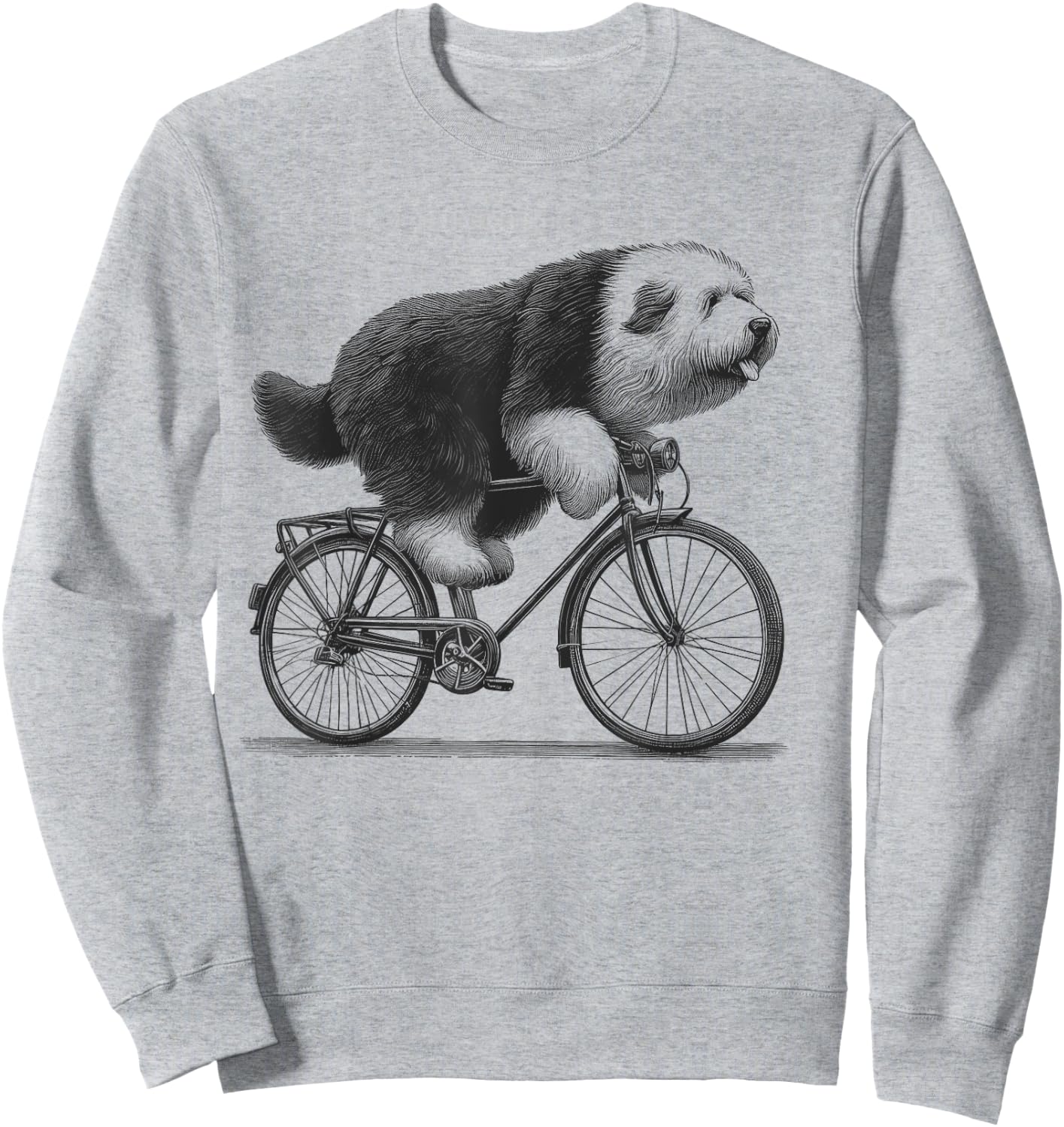 Old English Sheepdog Dog Riding a Bike Bicycle Biker Cycling Sweatshirt - Sweatshirt | Ash