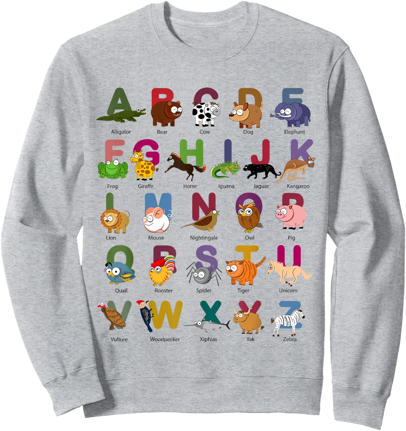 ABC Animals Identification A-Z Types Of Zoo Animals Alphabet Sweatshirt - Sweatshirt | Ash