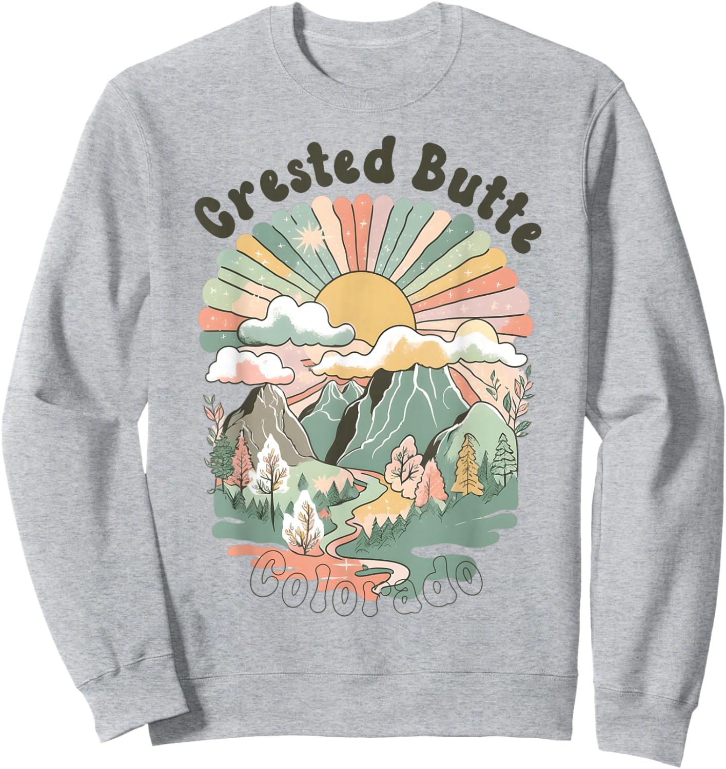 Vintage Crested Butte Mountains Colorado Sunset Groovy Sweatshirt - Sweatshirt | Ash