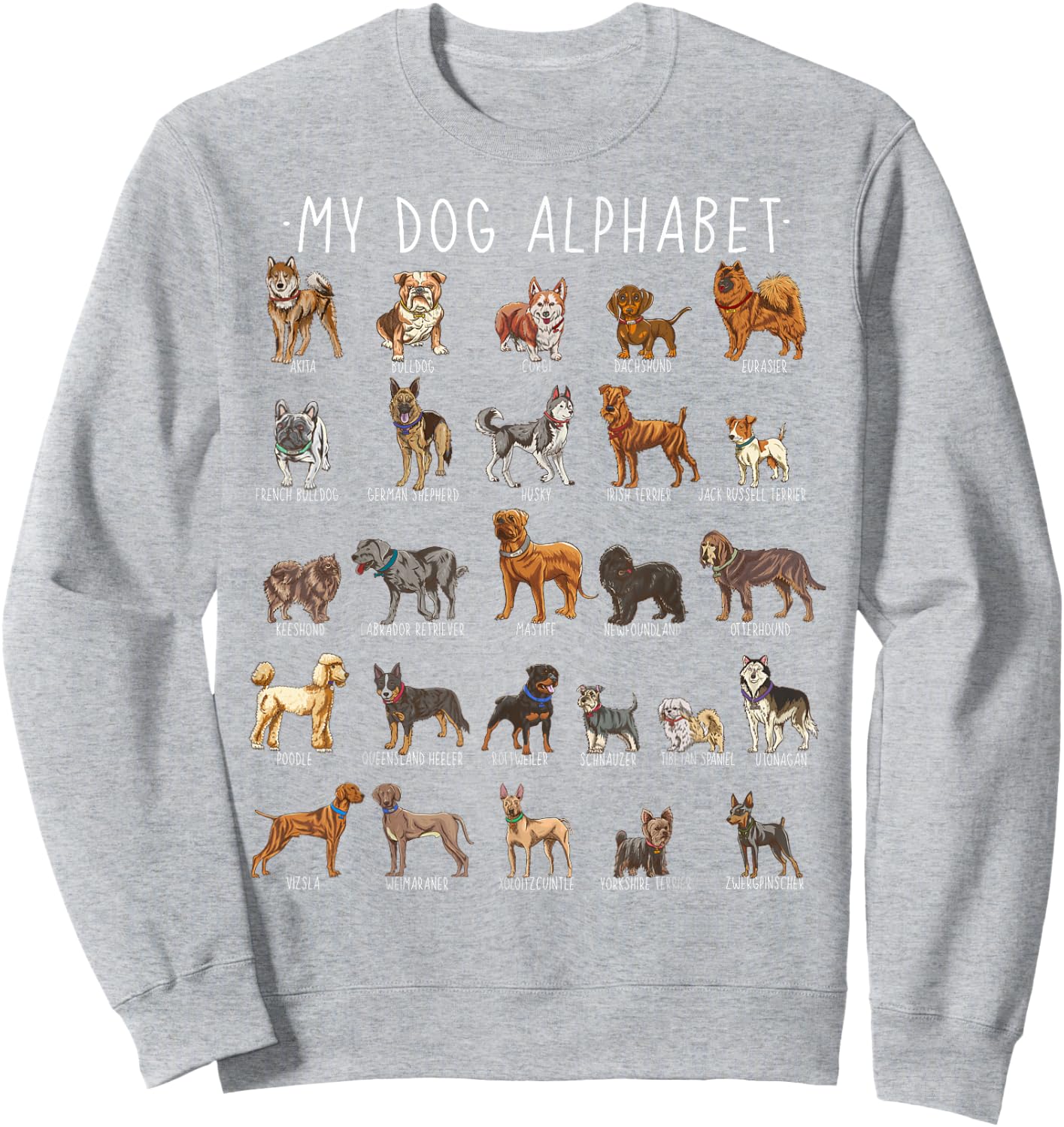 Types Of Dogs Alphabet - Dog Identification - A-Z ABC Women Kids Sweatshirt - Sweatshirt | Ash