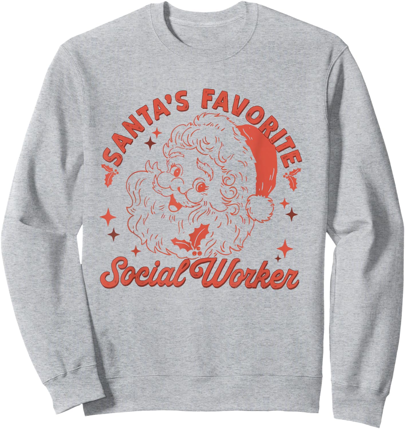 Retro Santa's Favorite Social Worker Christmas Social Worker Sweatshirt - Sweatshirt | Ash