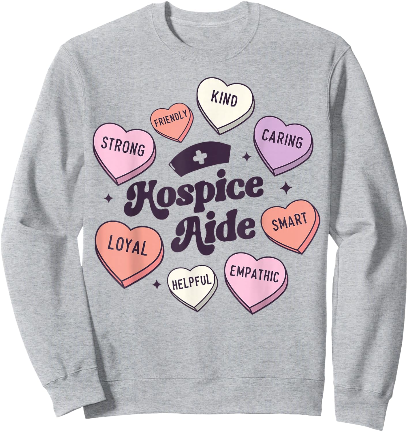 Hospice Aide Nursing Groovy Medical Valentines Day Hearts Sweatshirt - Sweatshirt | Ash