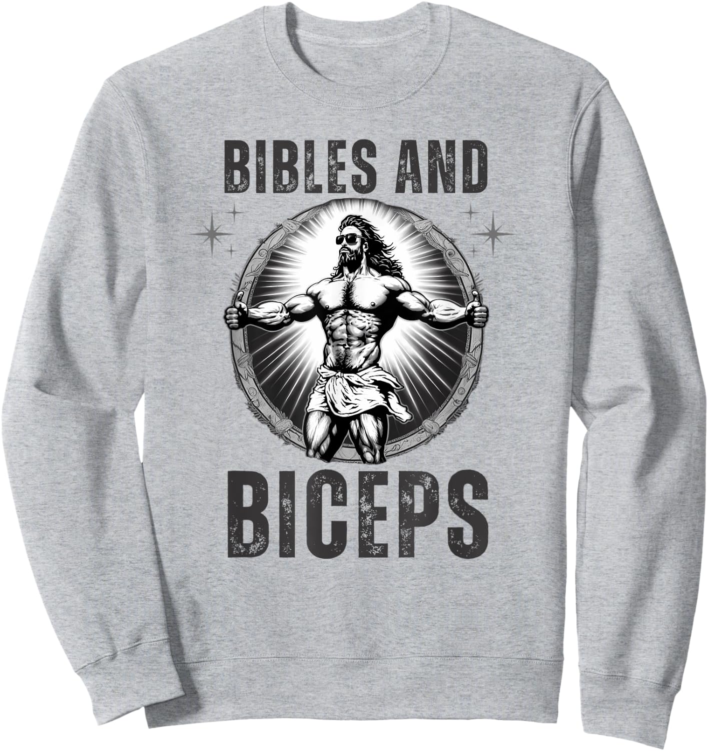 Bodybuilding Jesus Fitness Bibles And Biceps Funny Gym Sweatshirt - Sweatshirt | Ash
