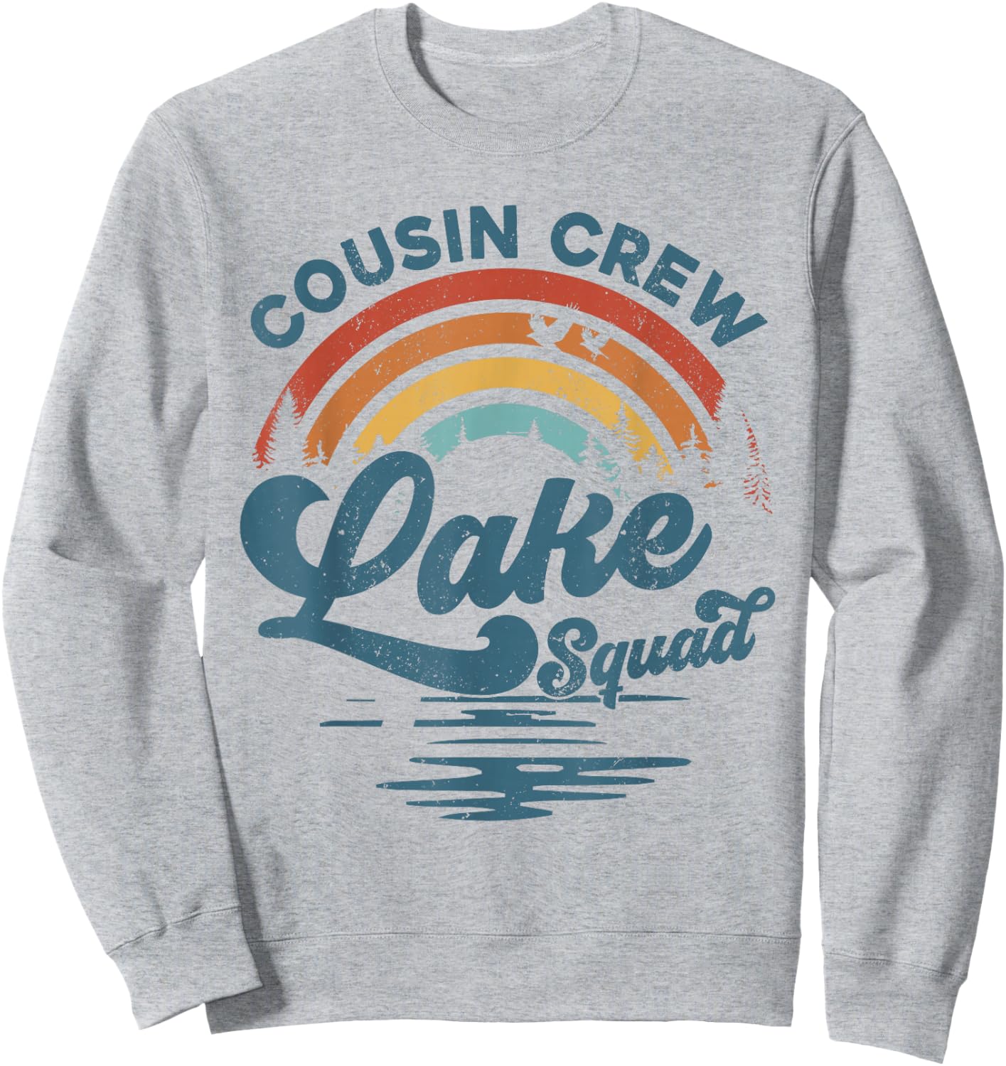Cousin Crew Lake Squad Groovy Rainbow Vacation Lake Trip Sweatshirt - Sweatshirt | Ash