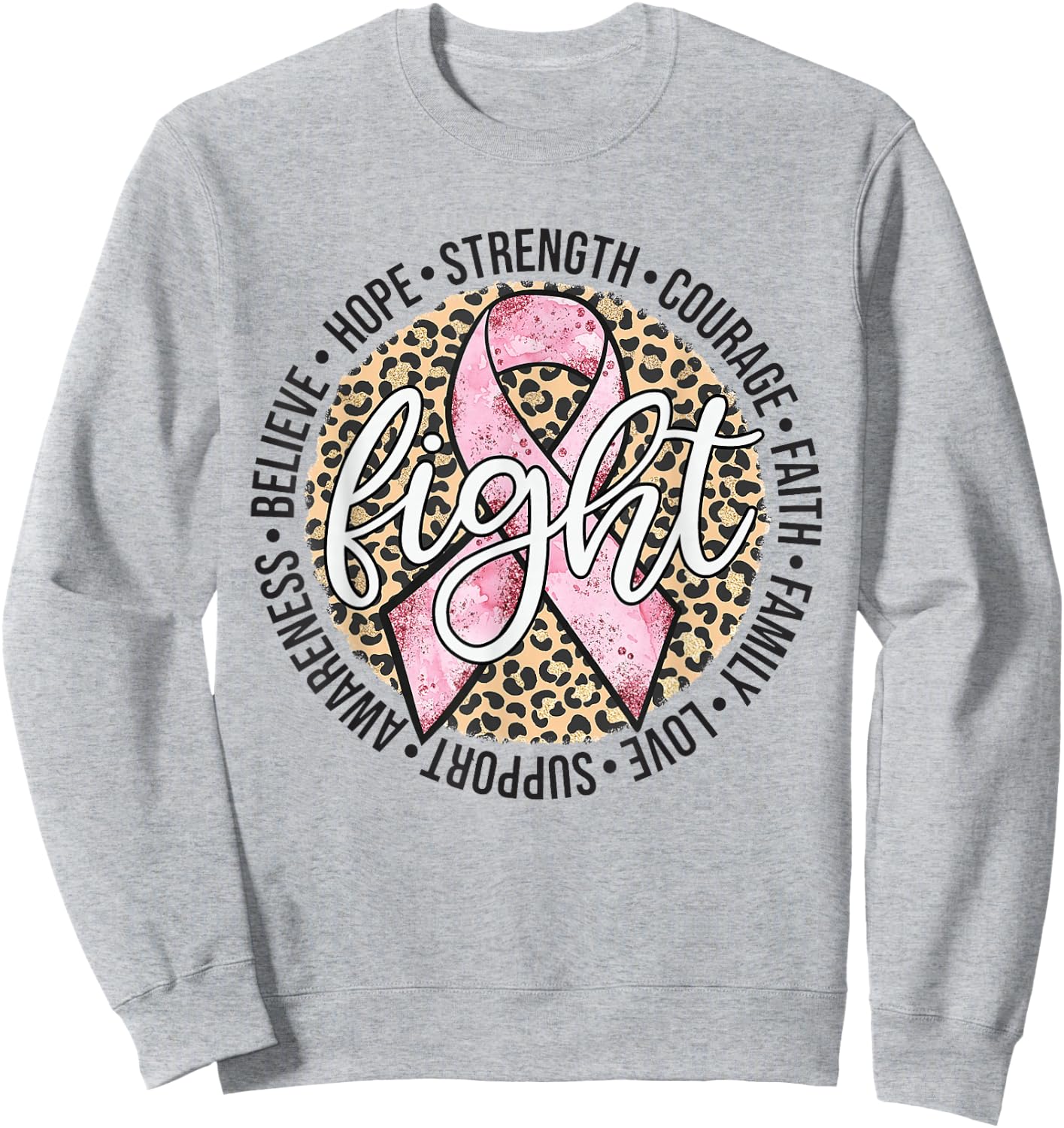 Fight Breast Survivor Breast Cancer Awarenes Leopard Sweatshirt - Sweatshirt | Ash
