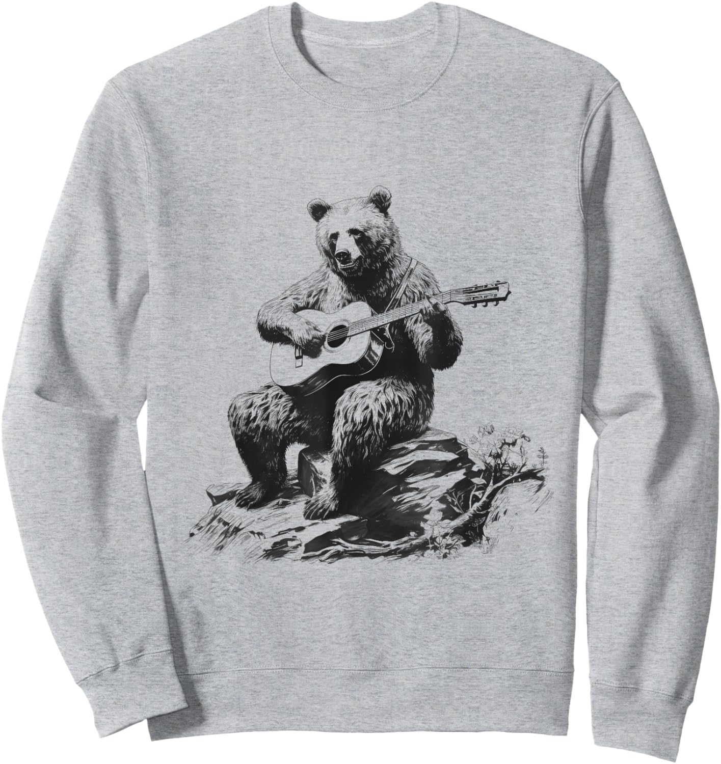 Bear Playing Acoustic Guitar Vintage Guitarist Music Lovers Sweatshirt - Sweatshirt | Ash