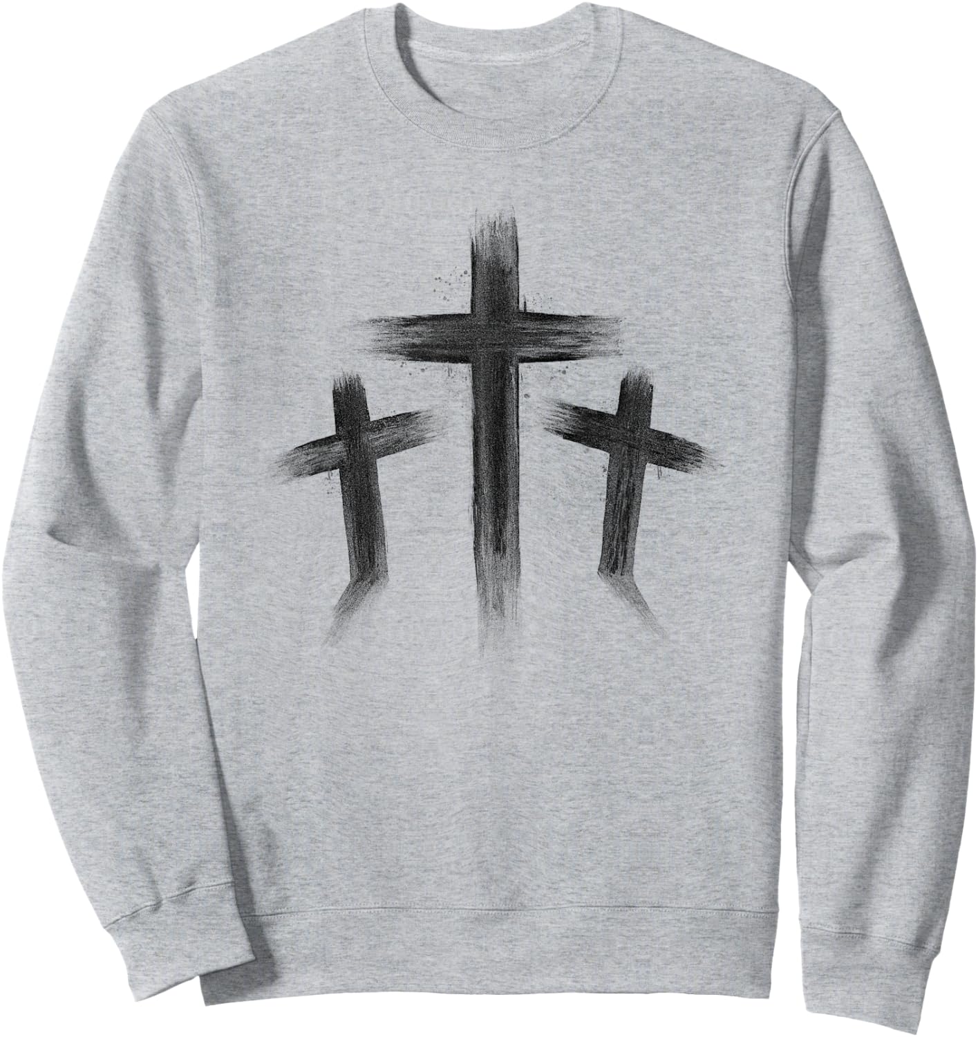 Three Crosses Distressed Style Jesus Christian Calvary Sweatshirt - Sweatshirt | Ash