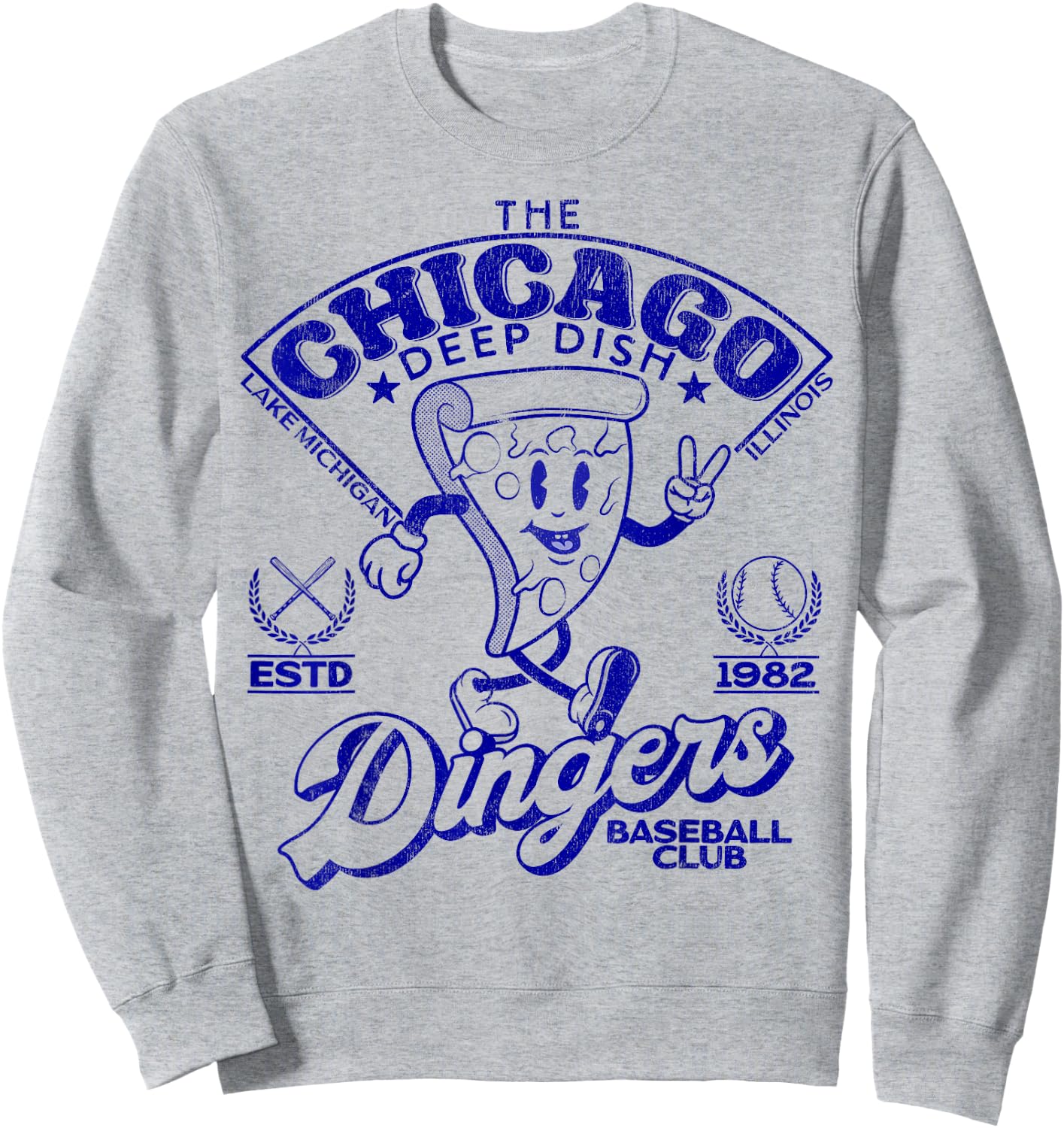 Chicago Deep Dish Dingers Minor League Retro Baseball Team Sweatshirt - Sweatshirt | Ash