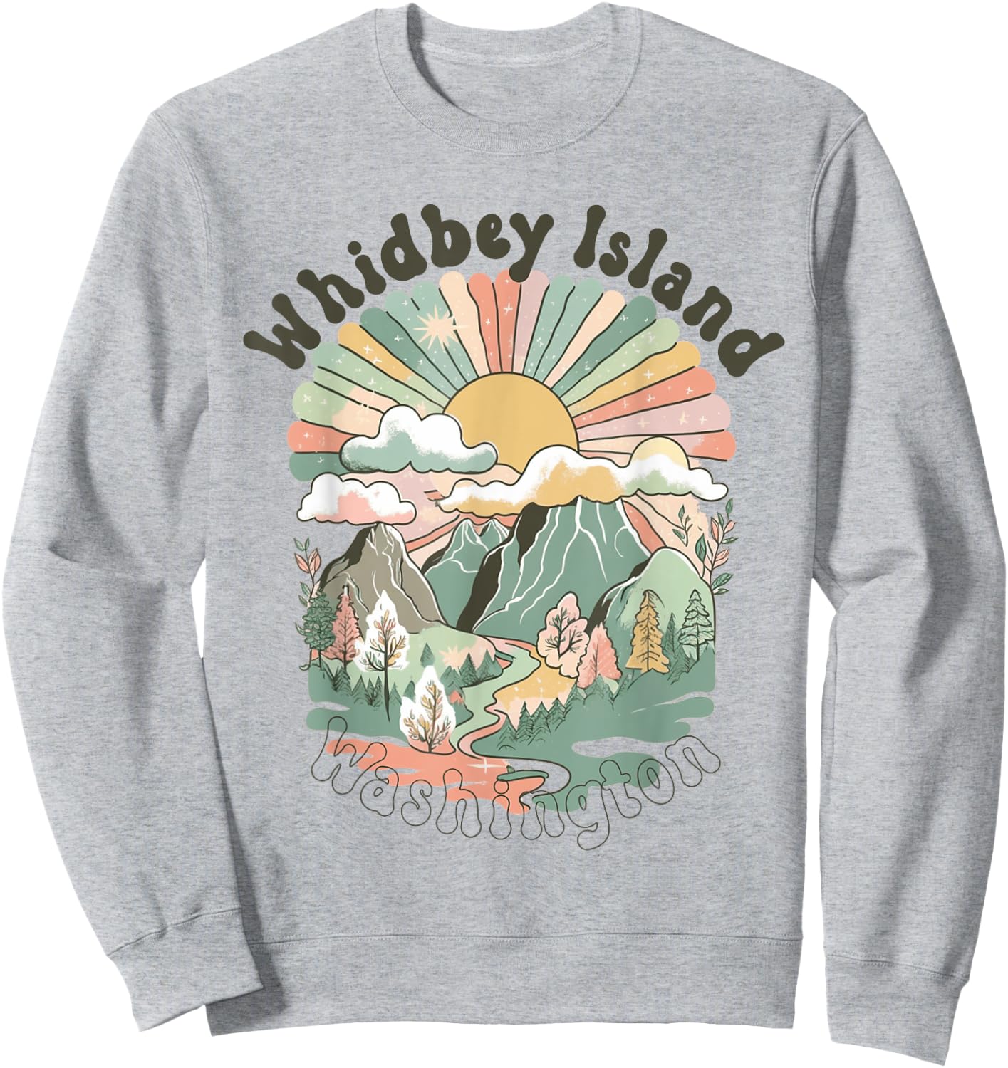 Vintage Whidbey Island Washington Mountains Hiking Sunset Sweatshirt - Sweatshirt | Ash