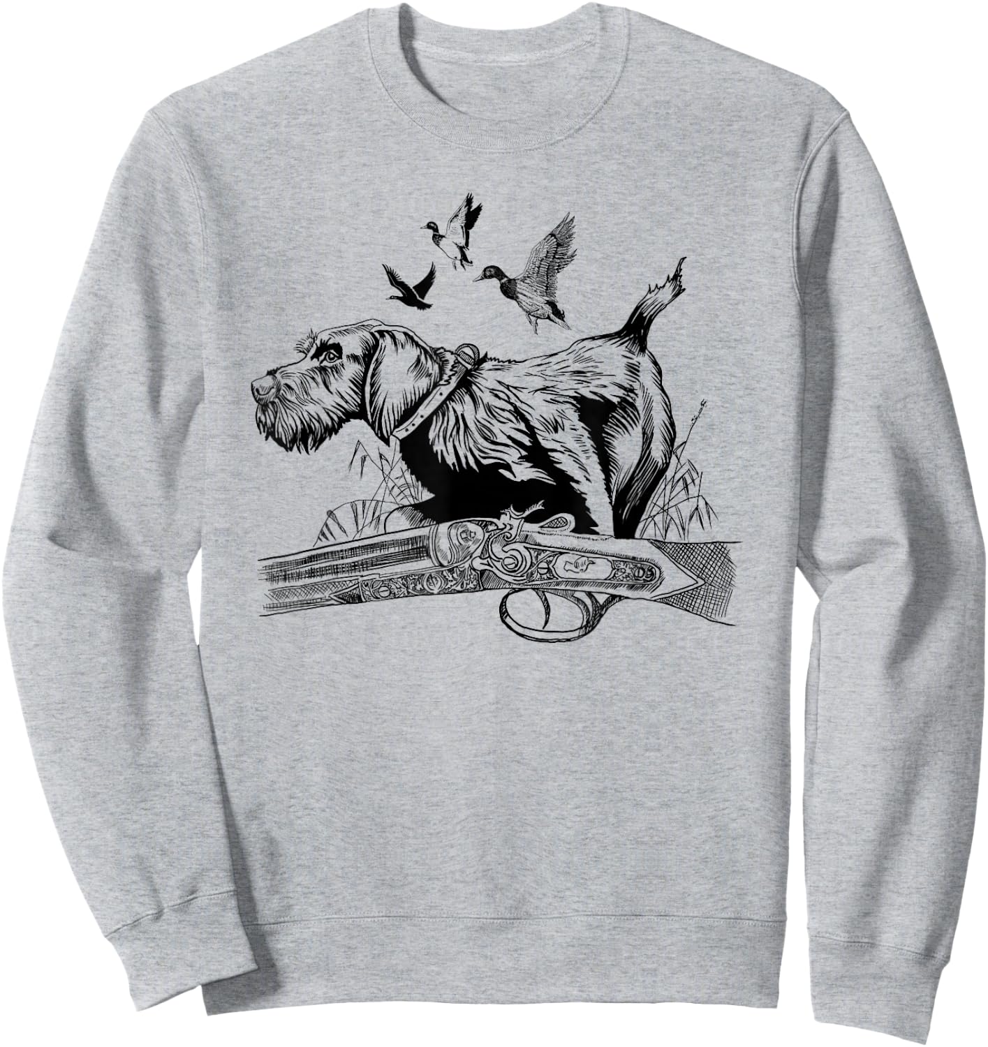 German Wirehaired Hunting Dog Hunter Dog Head Beard Retro Sweatshirt - Sweatshirt | Ash