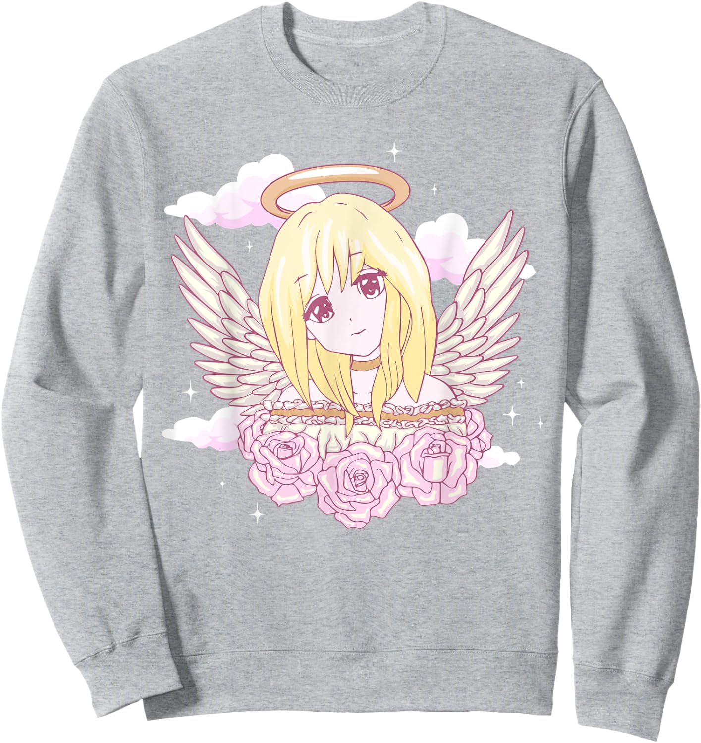 Angelcore Aesthetic Anime Girl Roses Angel Halo Sweatshirt - Sweatshirt | Ash