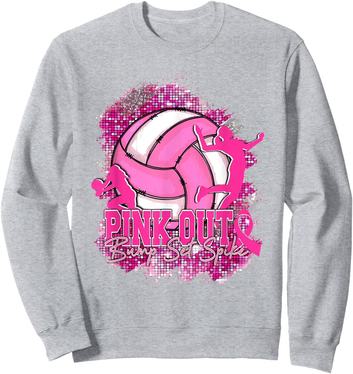 Pink Out Bump Set Spike Volleyball Breast Cancer Awareness Sweatshirt - Sweatshirt | Ash