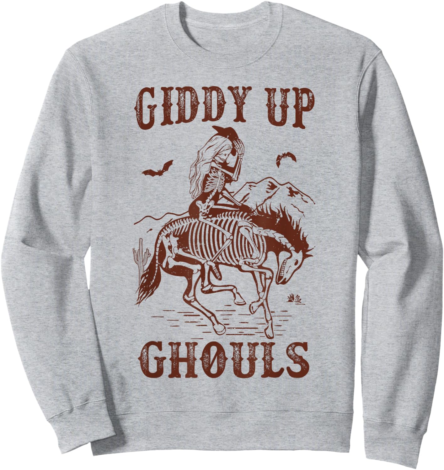 Giddy Up Ghouls Halloween Western Cowgirl Cowboy Skeleton Sweatshirt - Sweatshirt | Ash