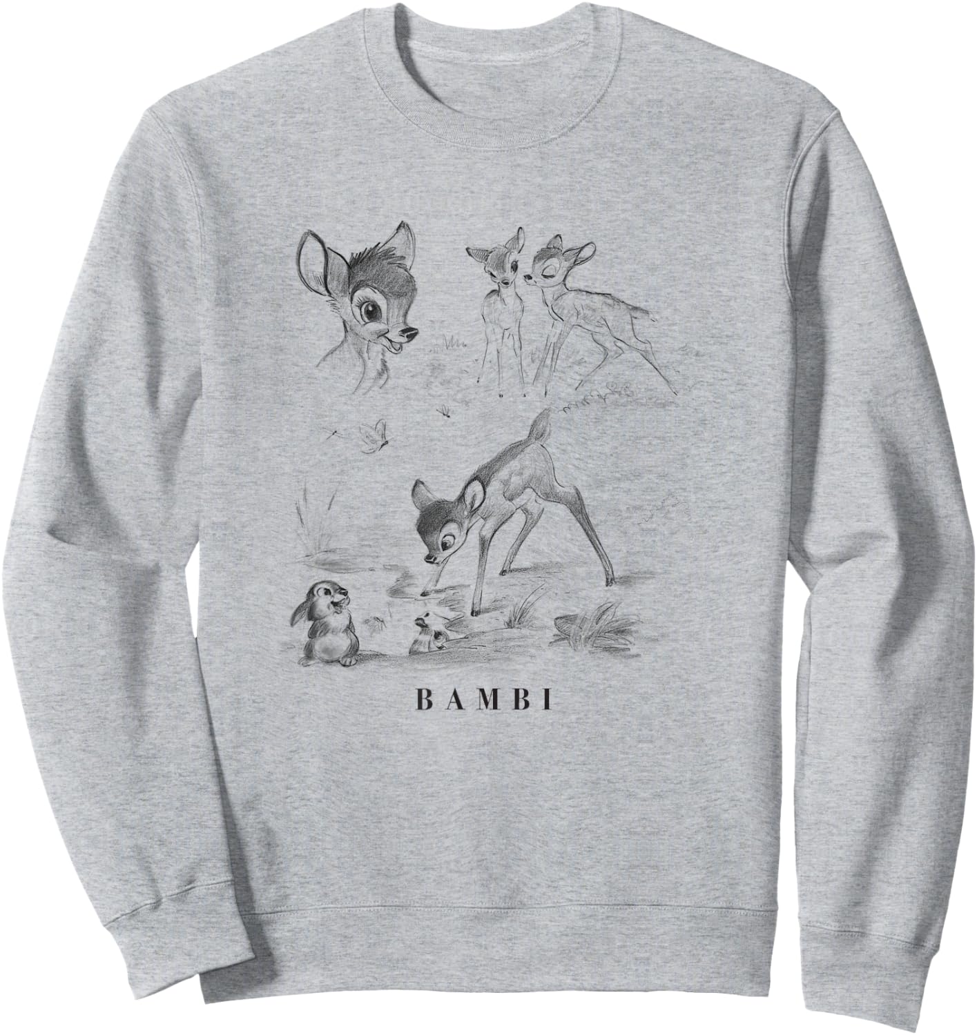 Disney Bambi And Friends Faline Thumper Distressed Sketch Sweatshirt - Sweatshirt | Ash