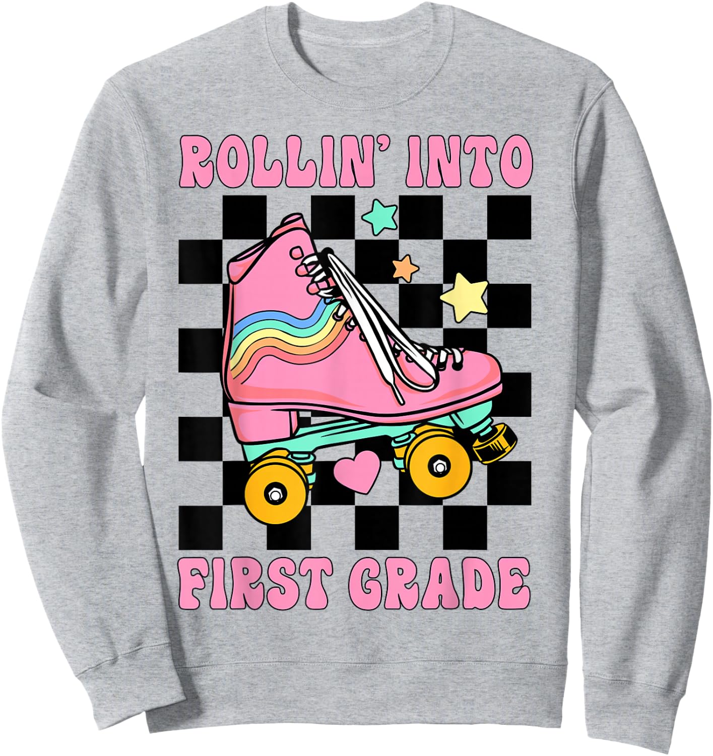 Rolling Into First Grade Retro Roller Skates Back To School Sweatshirt - Sweatshirt | Ash